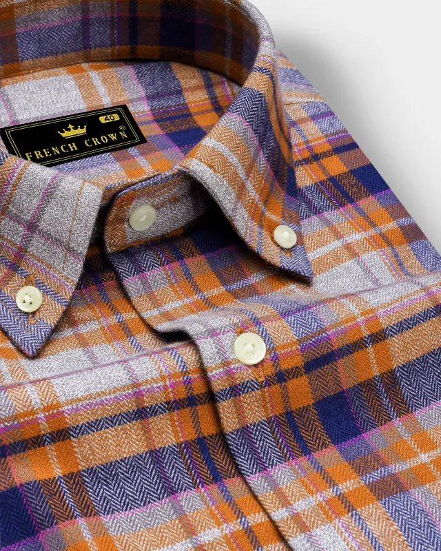 Wisteria Gray with Raw Sienna Plaid Herringbone Shirt sold by French Crown