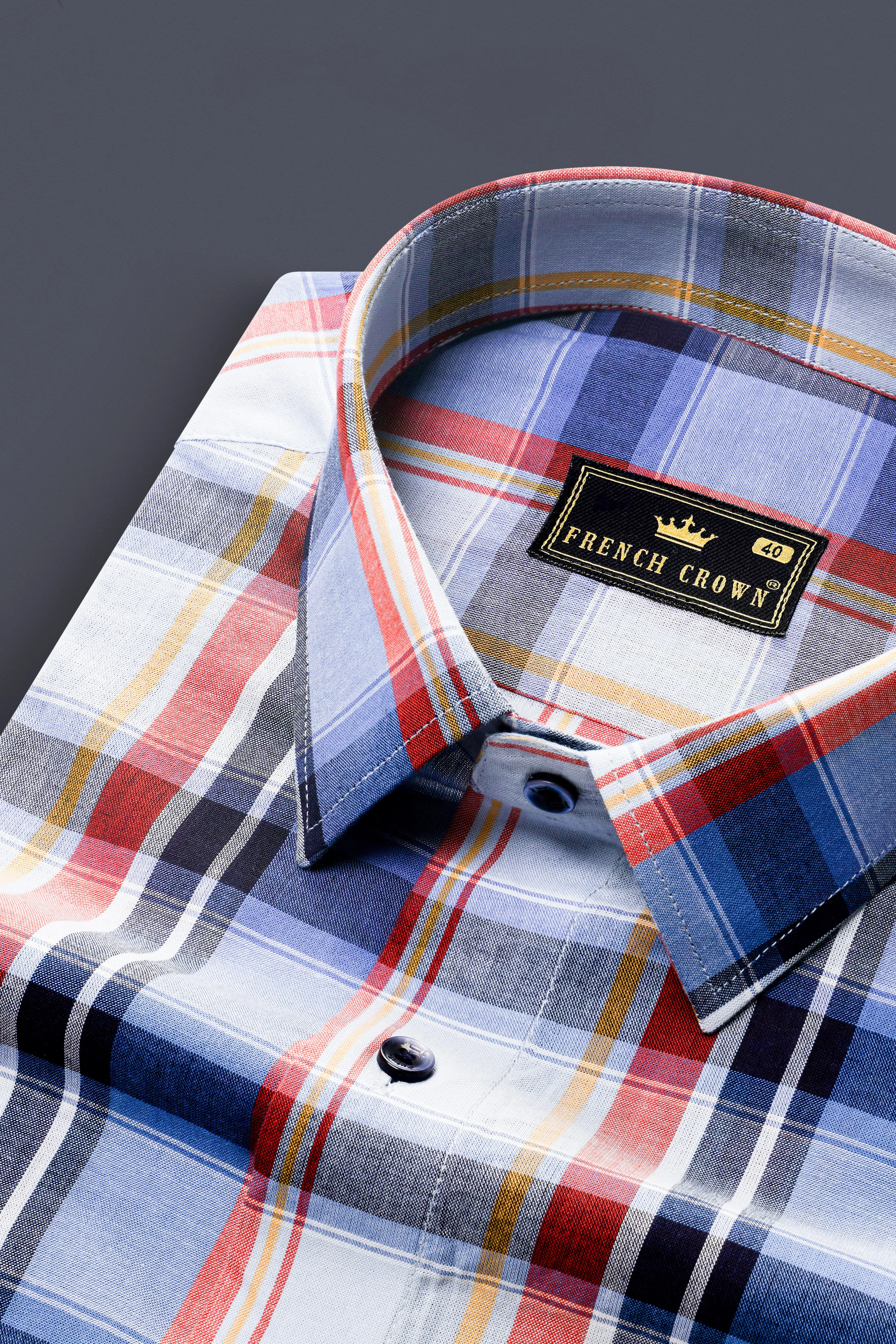 Venus Gray and Moonstone Blue Multicolor Plaid Premium Cotton Shirt sold by French Crown