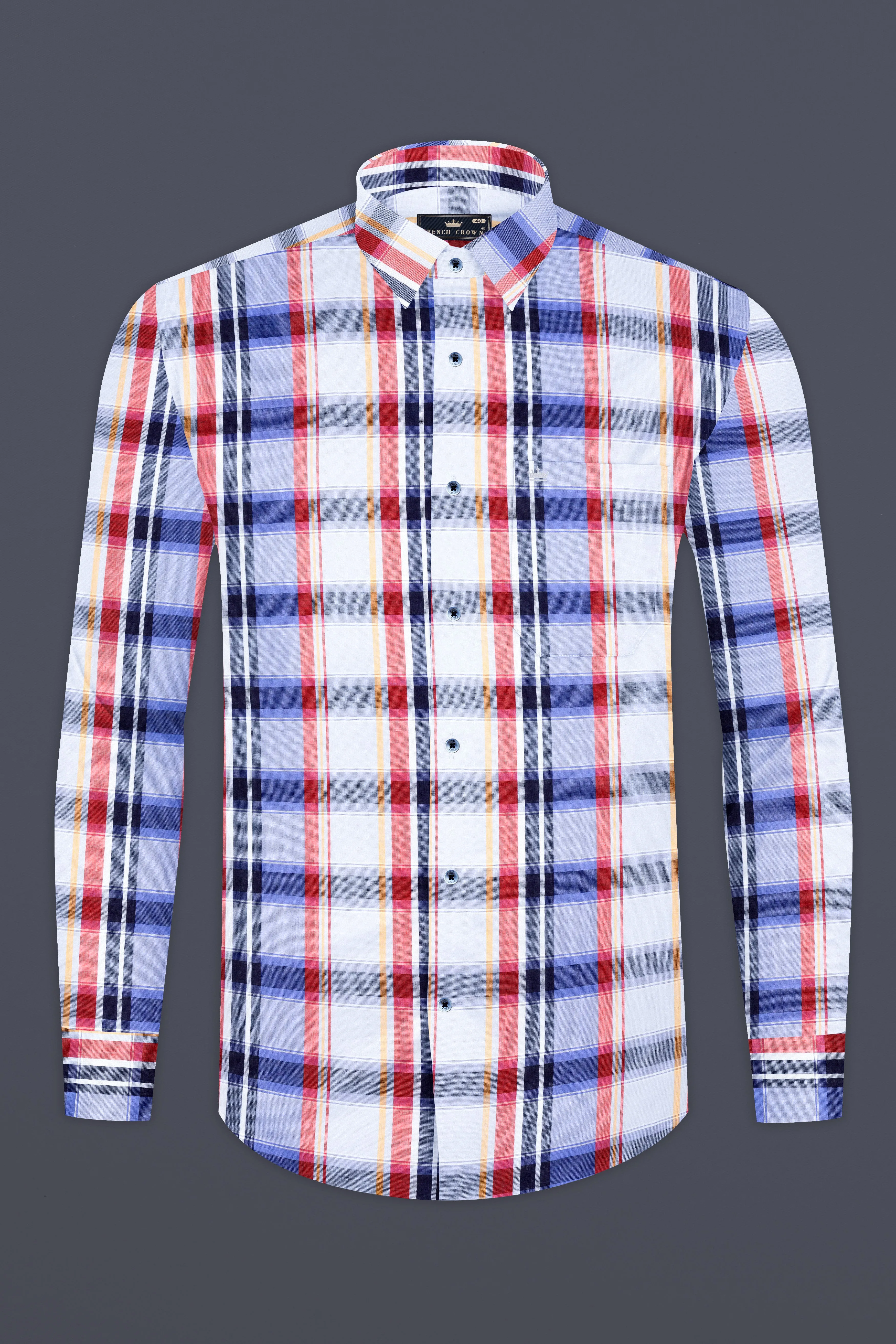 Venus Gray and Moonstone Blue Multicolor Plaid Premium Cotton Shirt sold by French Crown product image thumbnail 4