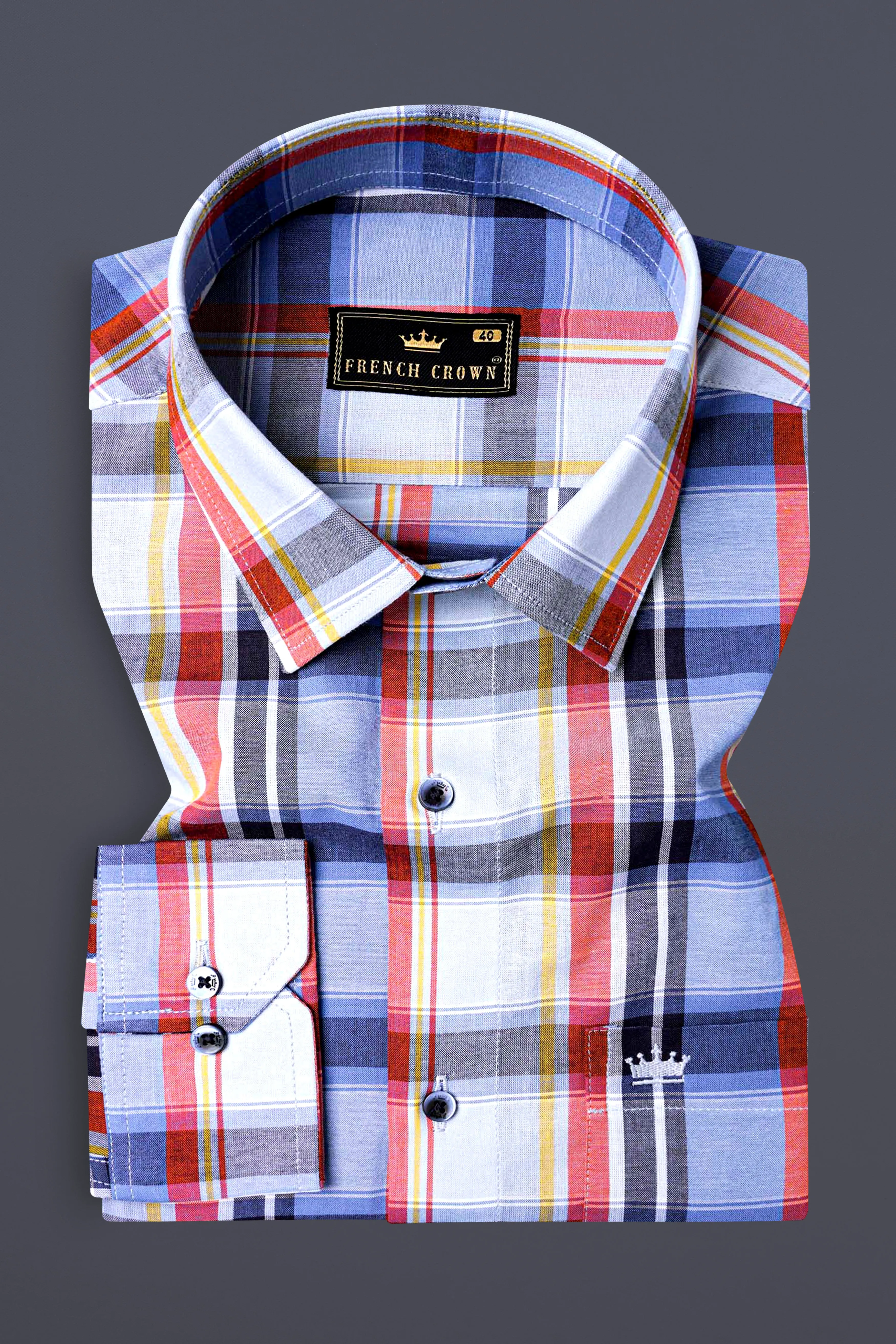Venus Gray and Moonstone Blue Multicolor Plaid Premium Cotton Shirt sold by French Crown product image thumbnail 3