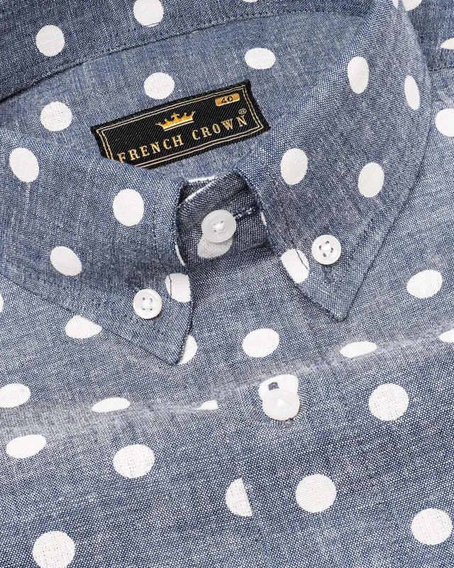 Storm Grey Polka Dots denim Shirt sold by French Crown