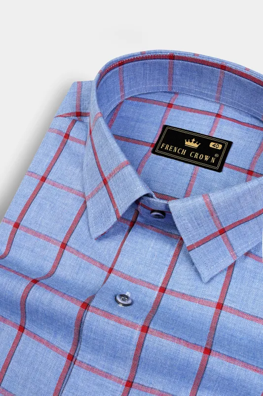 Shipcove Blue and Chestnut Red Windowpane Royal Oxford Shirt sold by French Crown