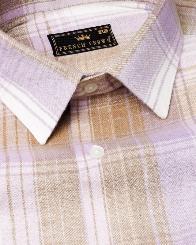 Off White and Vanilla Brown Plaid Flannel Shirt sold by French Crown