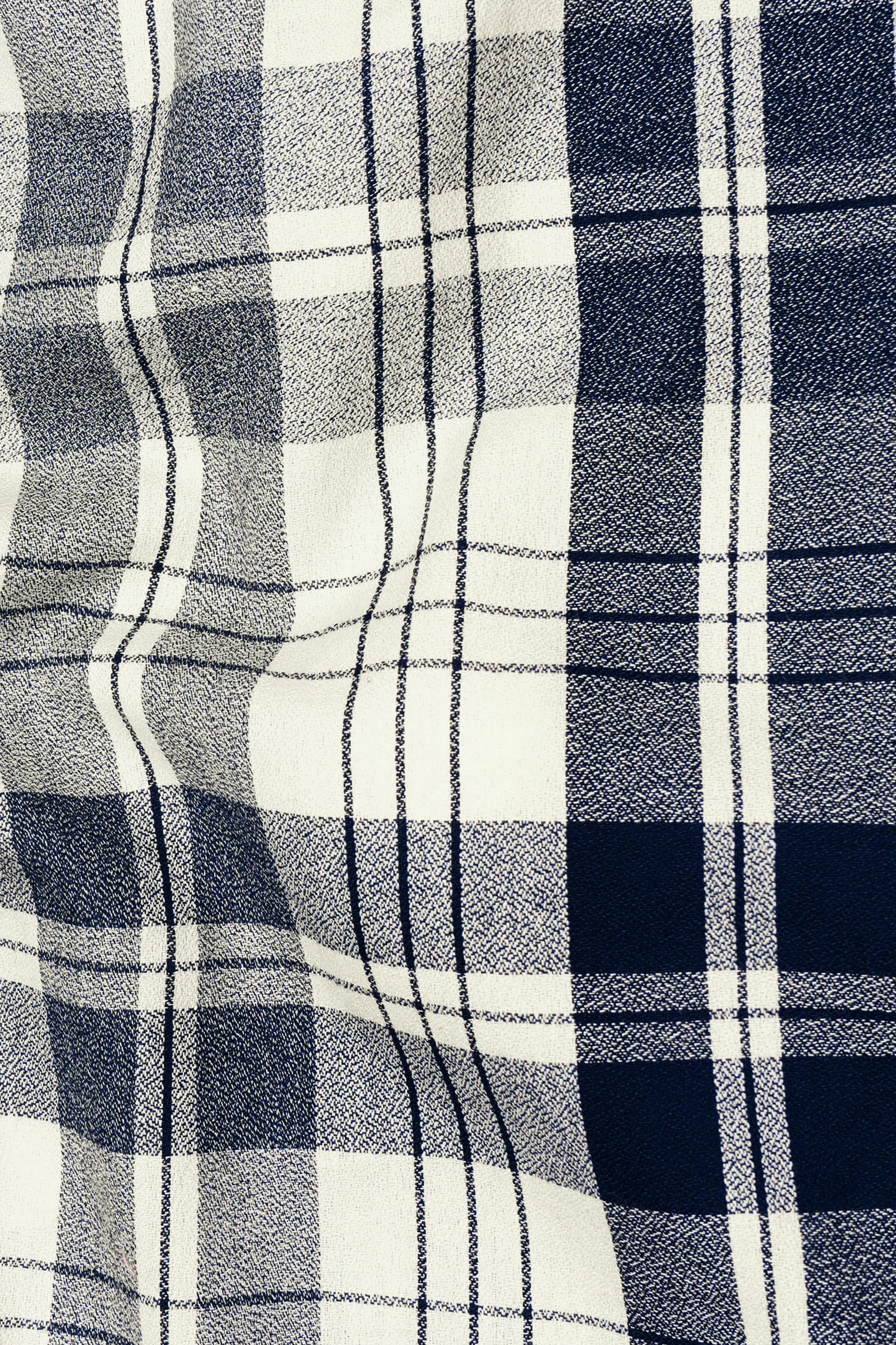 Off White and Haiti Blue Twill Plaid Premium Cotton Shirt sold by French Crown product image thumbnail 2