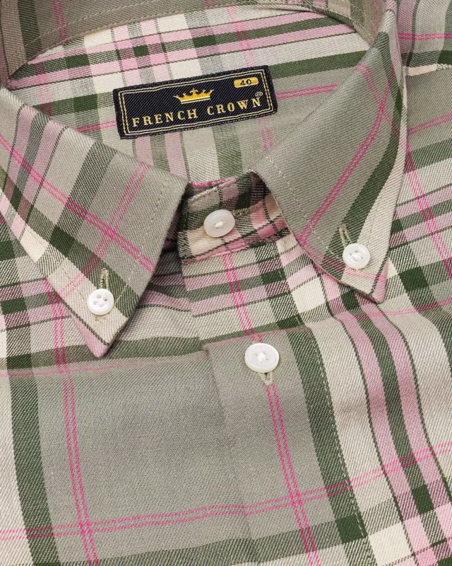 Mountain Mist Green Twill Plaid Premium Cotton Shirt sold by French Crown