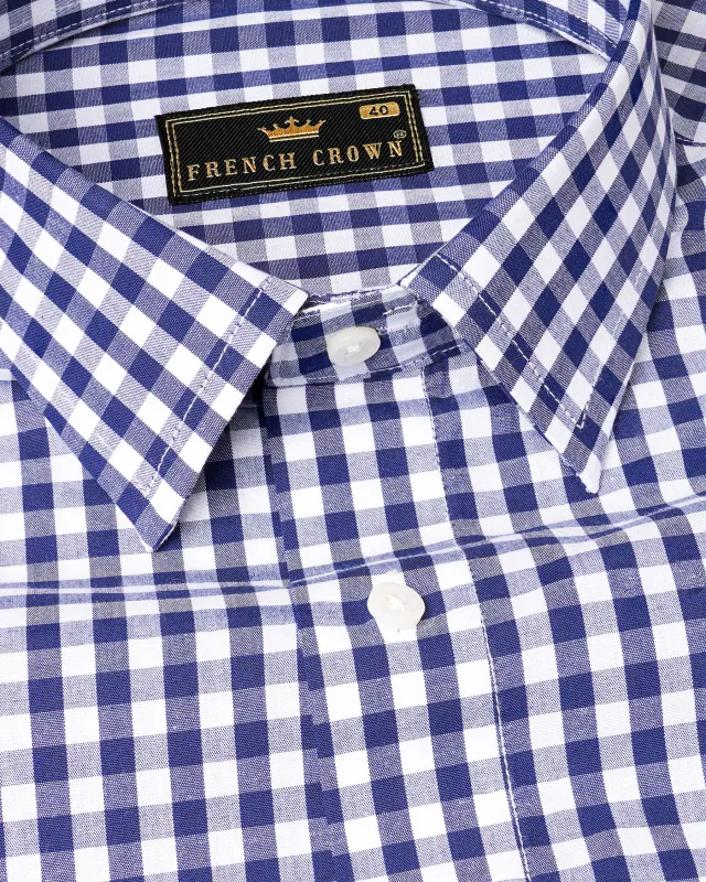 Meteorite Blue and White Checkered Premium Cotton Shirt sold by French Crown