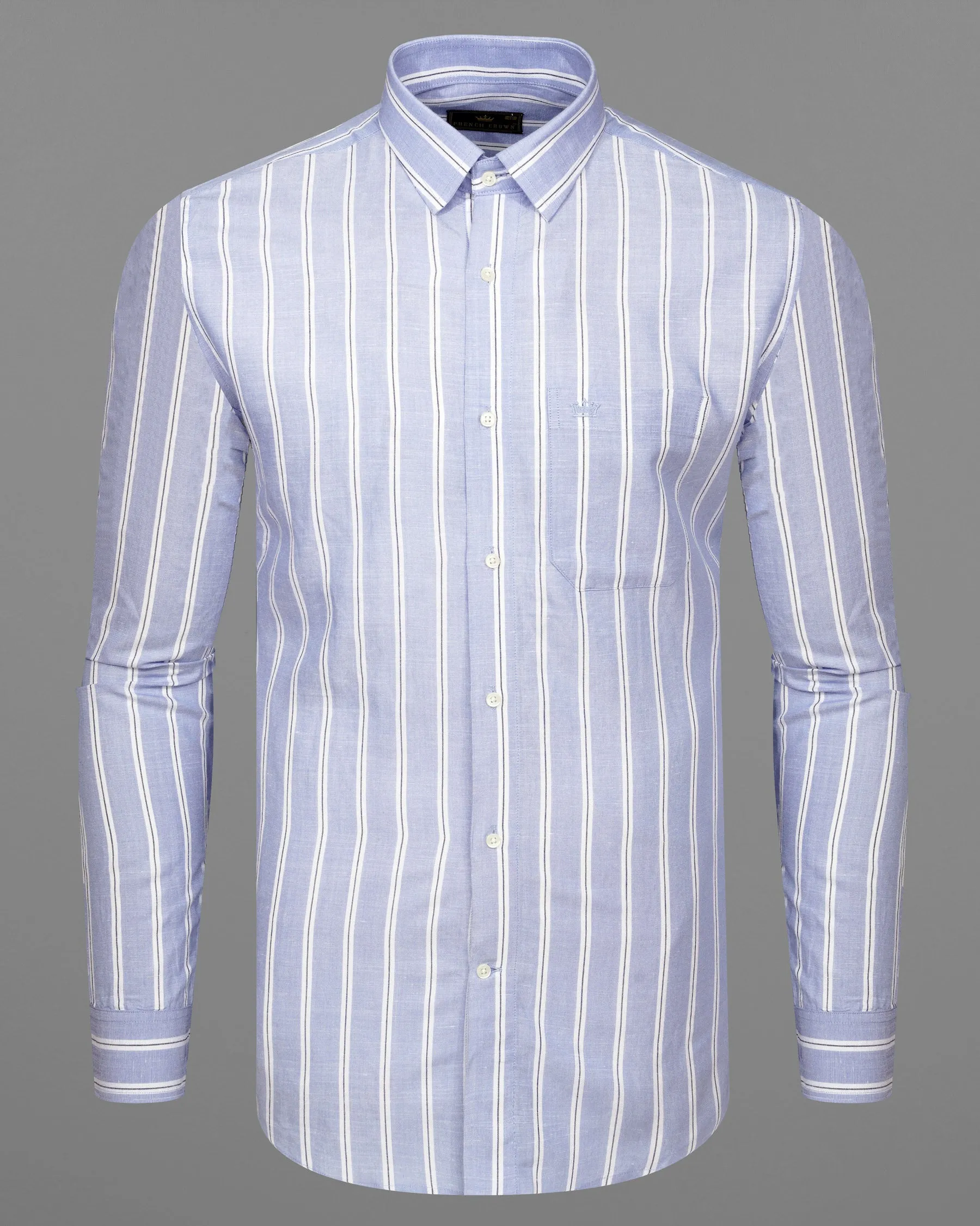 Mercury Blue with White Vertical Striped Twill Premium Cotton Shirt sold by French Crown product image thumbnail 5