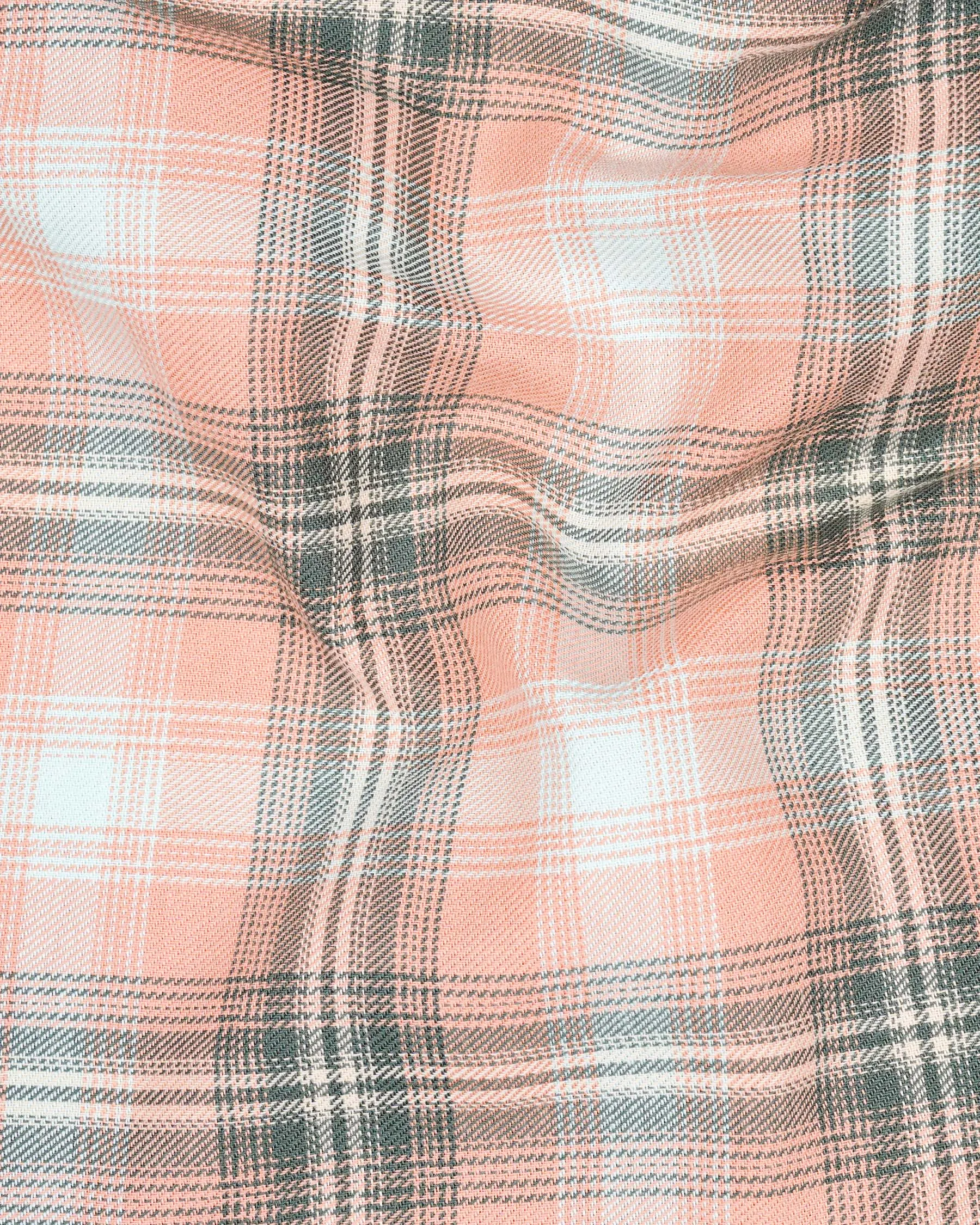 Melon Pink with Concord Light Green Twill Plaid Premium Cotton Shirt sold by French Crown product image thumbnail 2