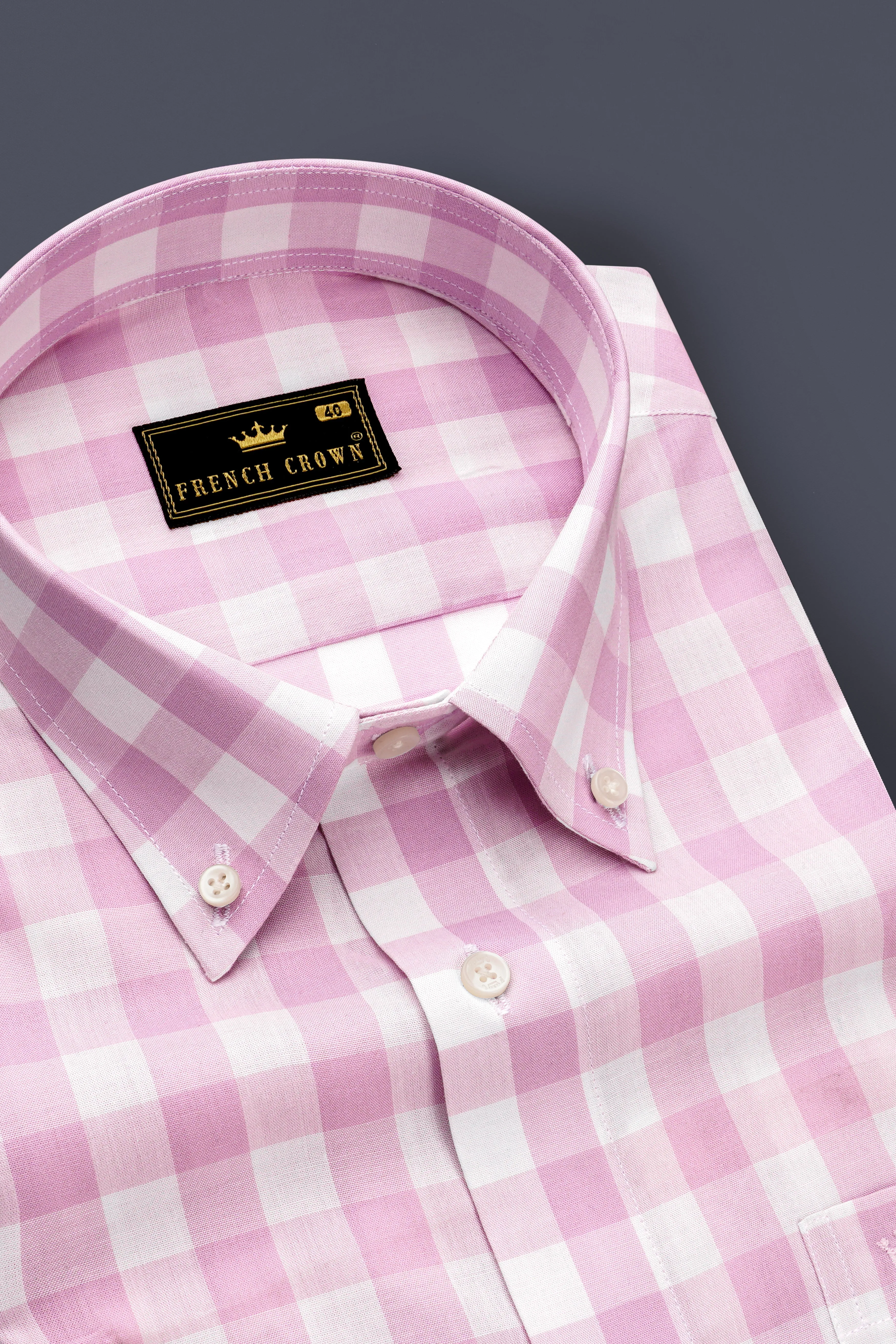 Melanie Pink and White Checkered Premium Cotton Shirt sold by French Crown product image thumbnail 2