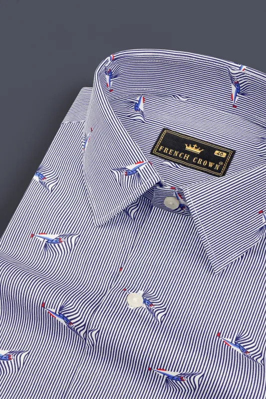 Martinique Blue Boat and Striped Premium Cotton Shirt sold by French Crown