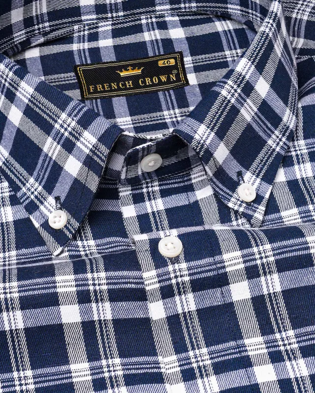 Lucky Point Blue Twill Plaid Premium Cotton Shirt sold by French Crown
