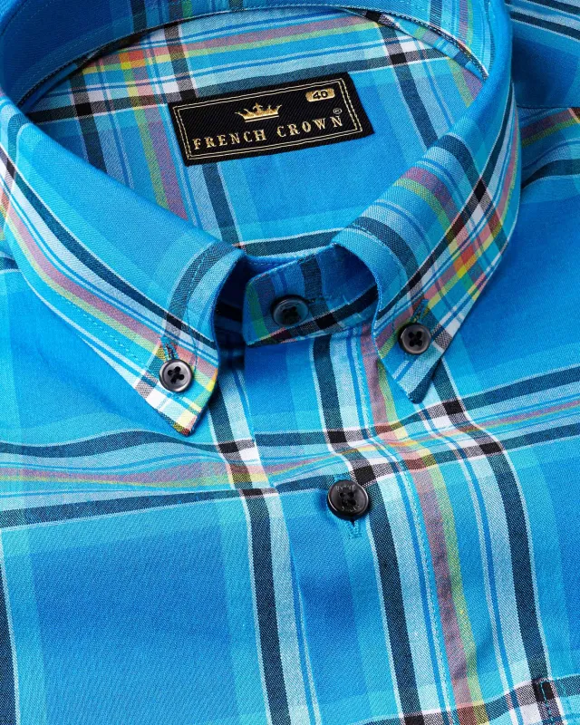 Lochmara Blue Plaid Premium Cotton Shirt sold by French Crown