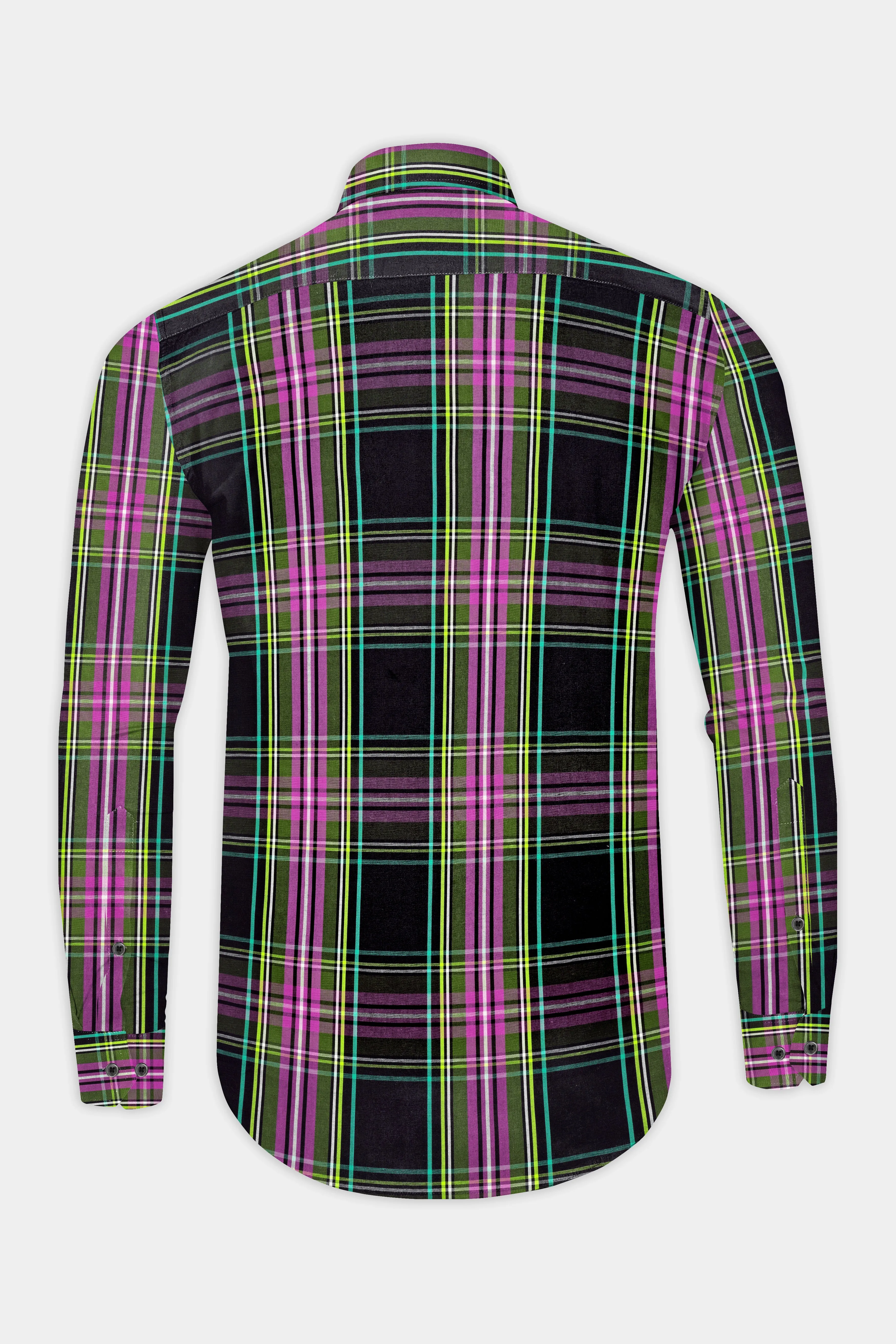 Jade Black with Hibiscus Pink Plaid Premium Cotton Shirt sold by French Crown product image thumbnail 5