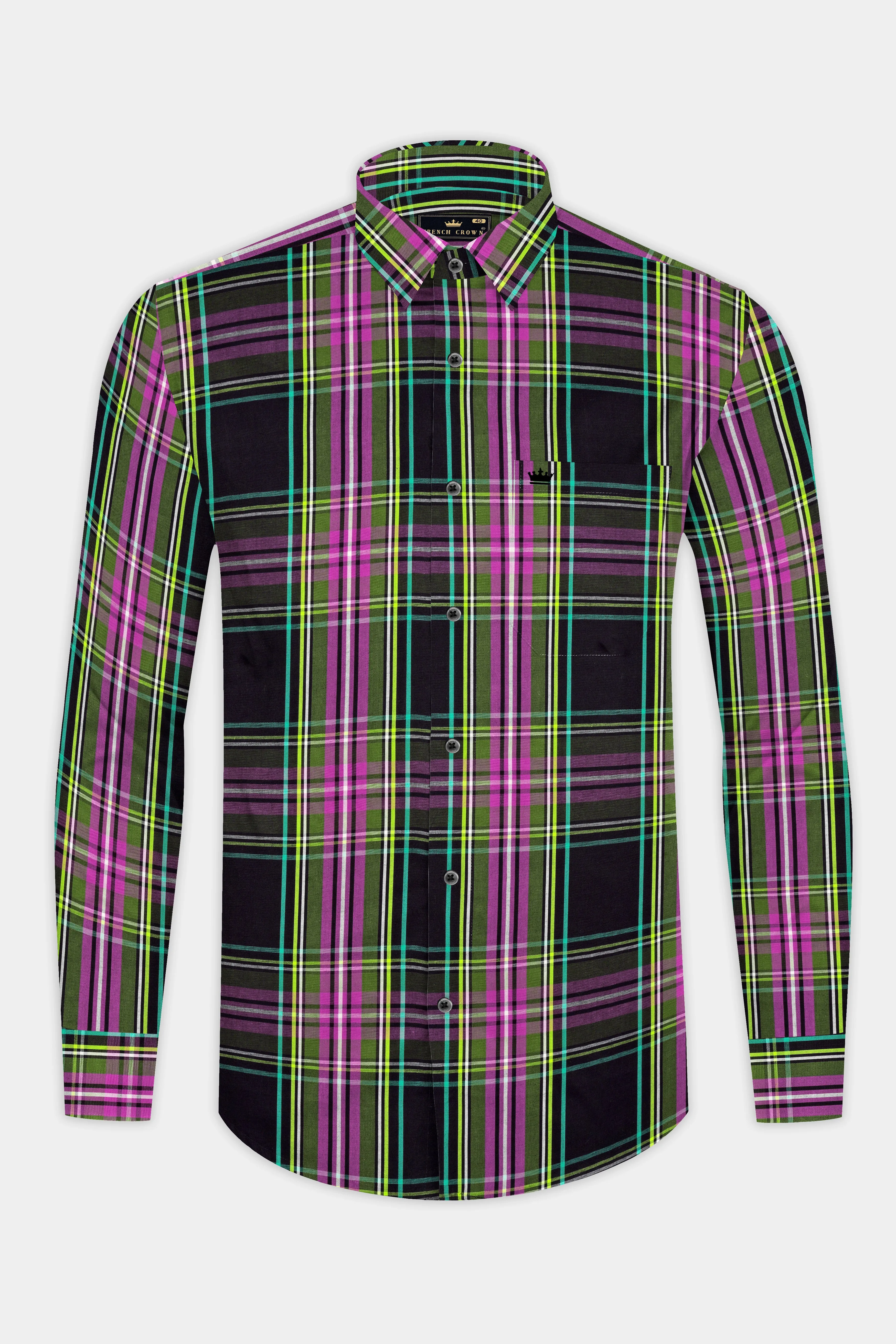Jade Black with Hibiscus Pink Plaid Premium Cotton Shirt sold by French Crown product image thumbnail 4