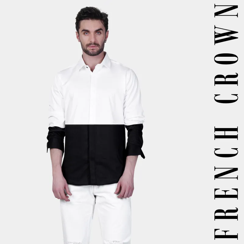 Jade Black Subtle Sheen and White Super Soft Premium Cotton Designer Shirt sold by French Crown