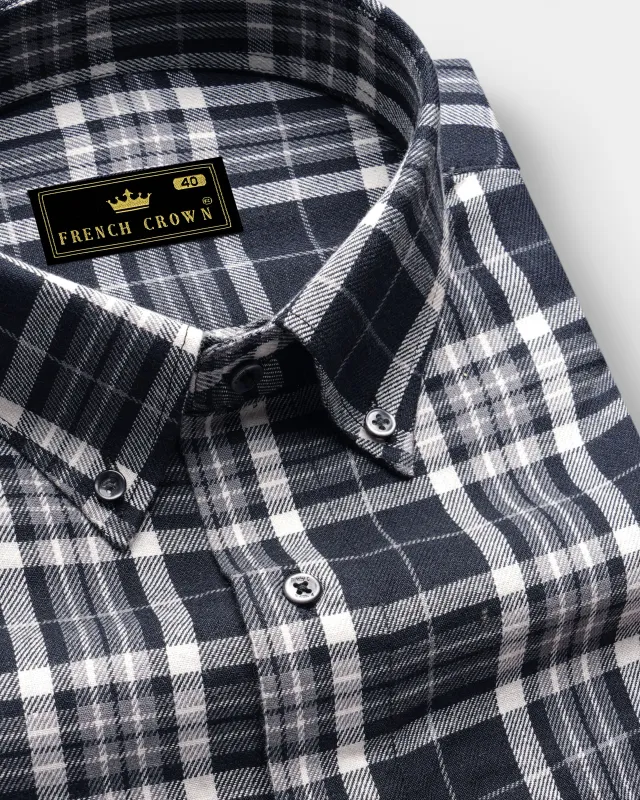 Jade Black and Quartz Gray Plaid Flannel Shirt sold by French Crown