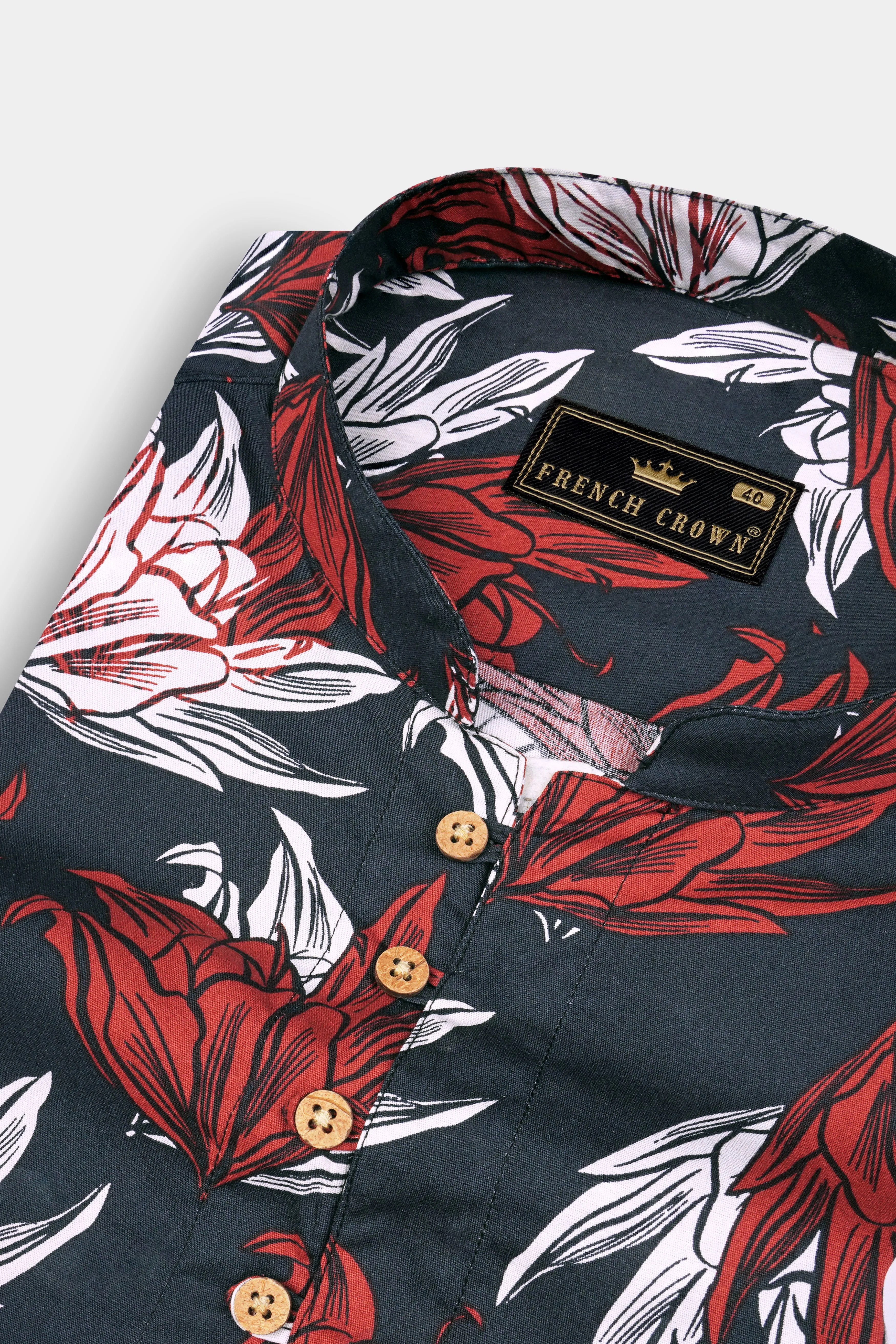 Iridium Gray Premium Cotton Kurta Shirt With Floral Printins sold by French Crown product image thumbnail 4