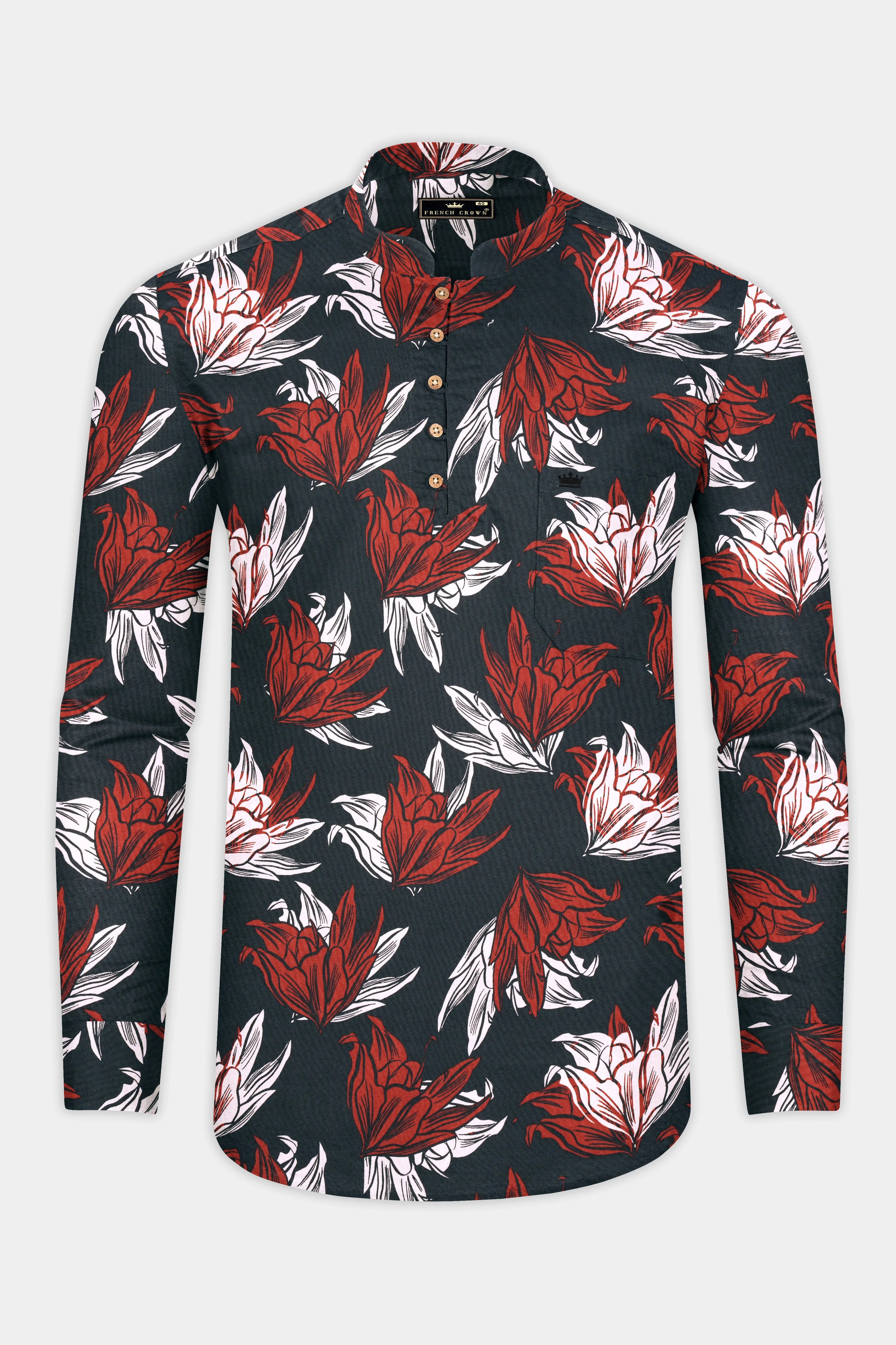 Iridium Gray Premium Cotton Kurta Shirt With Floral Printins sold by French Crown product image thumbnail 5