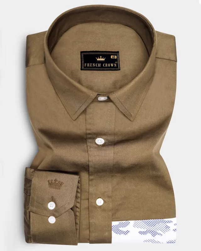 Hemlock Brown with Bright White Stitched Design Super Soft Premium Cotton Designer Shirt. sold by French Crown