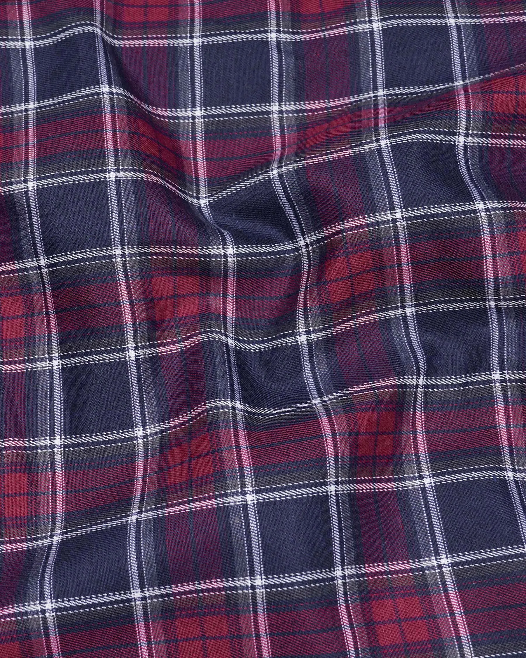 Gunmetal Blue and Claret Red Twill Plaid Premium Cotton Shirt sold by French Crown product image thumbnail 2