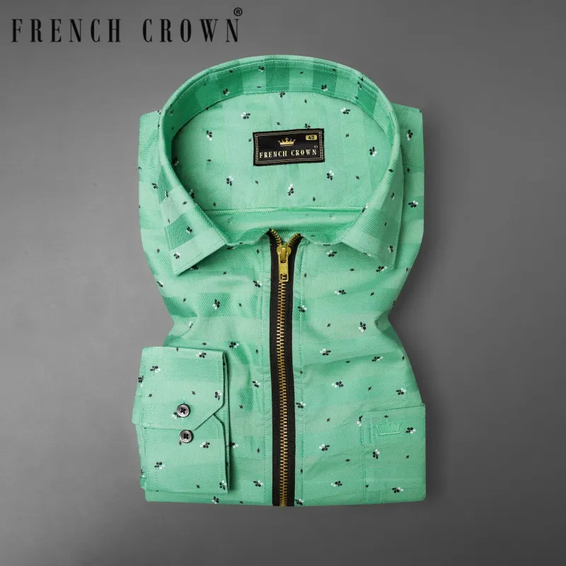 Gulf Stream Green Striped Dobby Textured zipper Overshirt/Shacket sold by French Crown