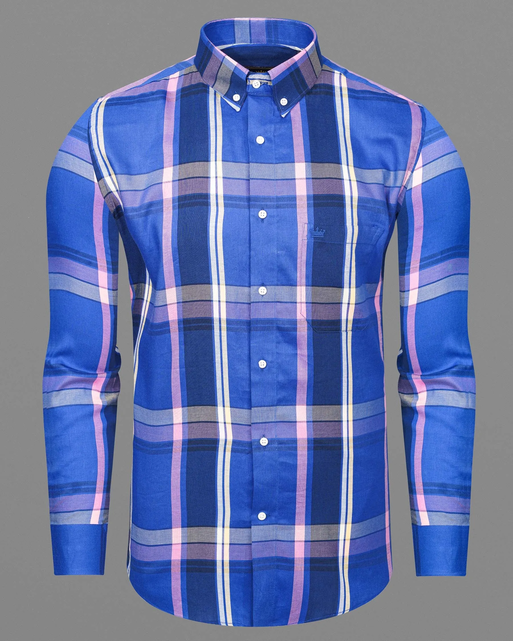 Governor Bay Blue and Cloud Burst Blue Plaid Twill Premium Cotton Shirt sold by French Crown product image thumbnail 5