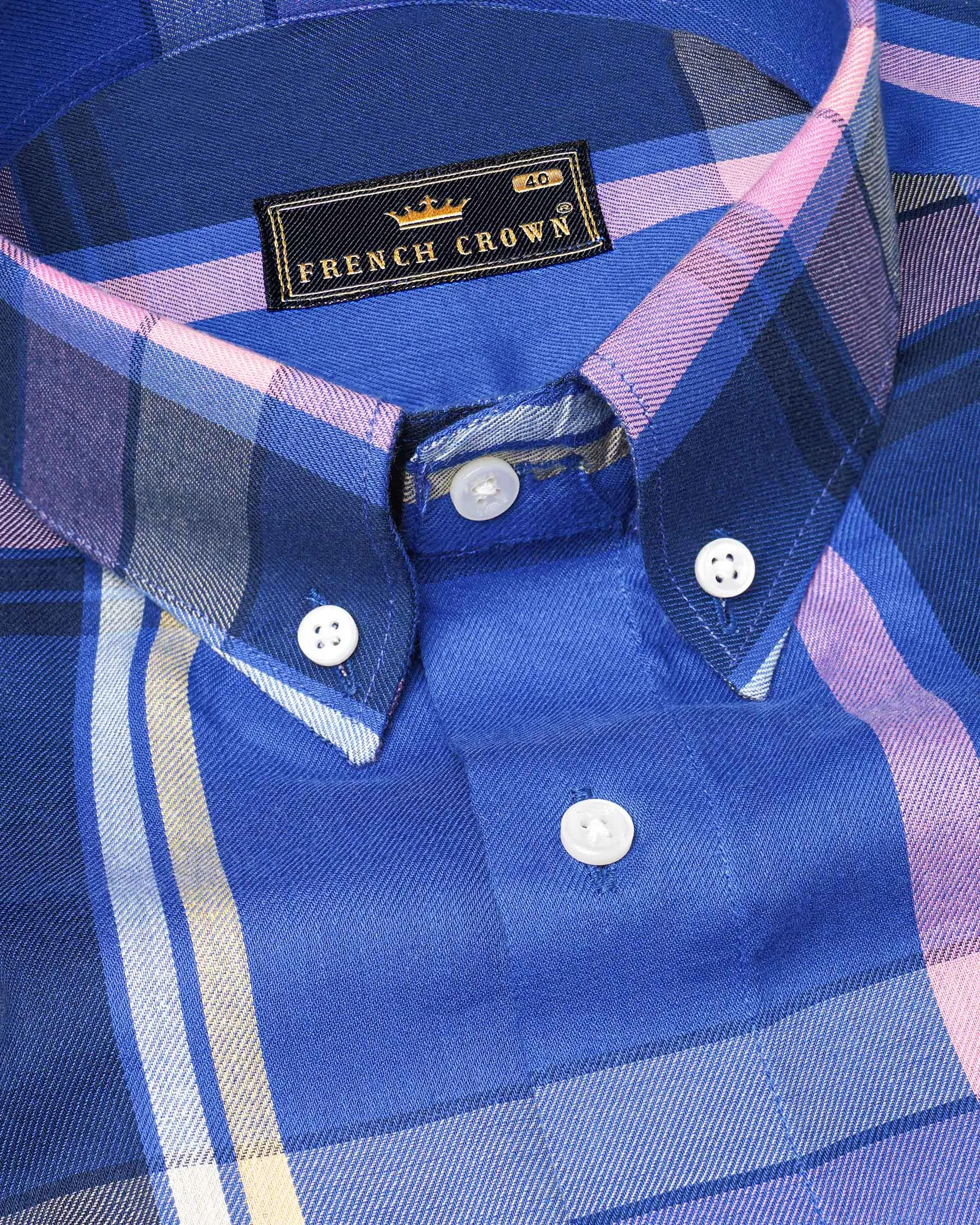 Governor Bay Blue and Cloud Burst Blue Plaid Twill Premium Cotton Shirt sold by French Crown