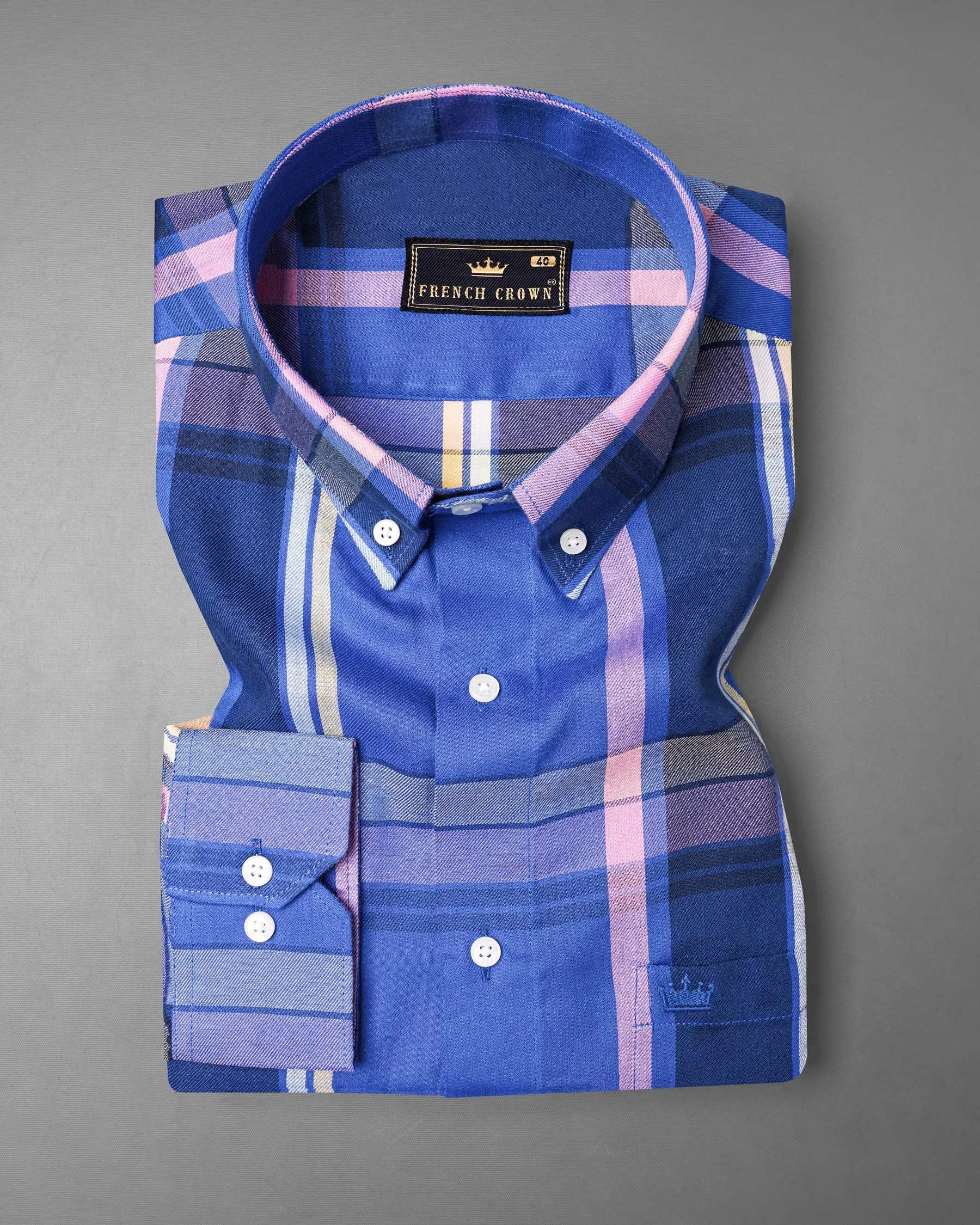 Governor Bay Blue and Cloud Burst Blue Plaid Twill Premium Cotton Shirt sold by French Crown product image thumbnail 3
