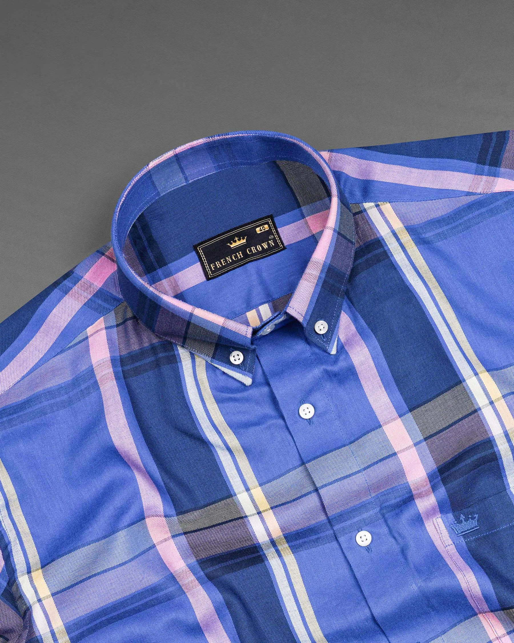 Governor Bay Blue and Cloud Burst Blue Plaid Twill Premium Cotton Shirt sold by French Crown product image thumbnail 4