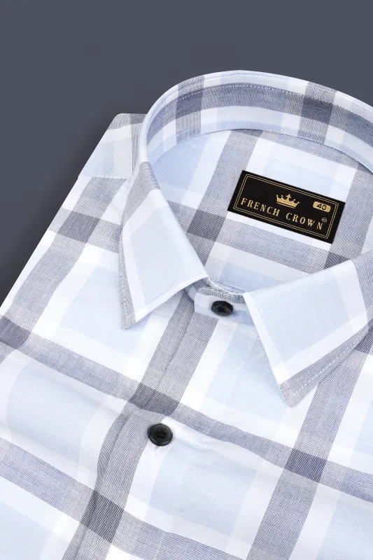 Gainsboro Blue Windowpane Premium Cotton Shirt sold by French Crown