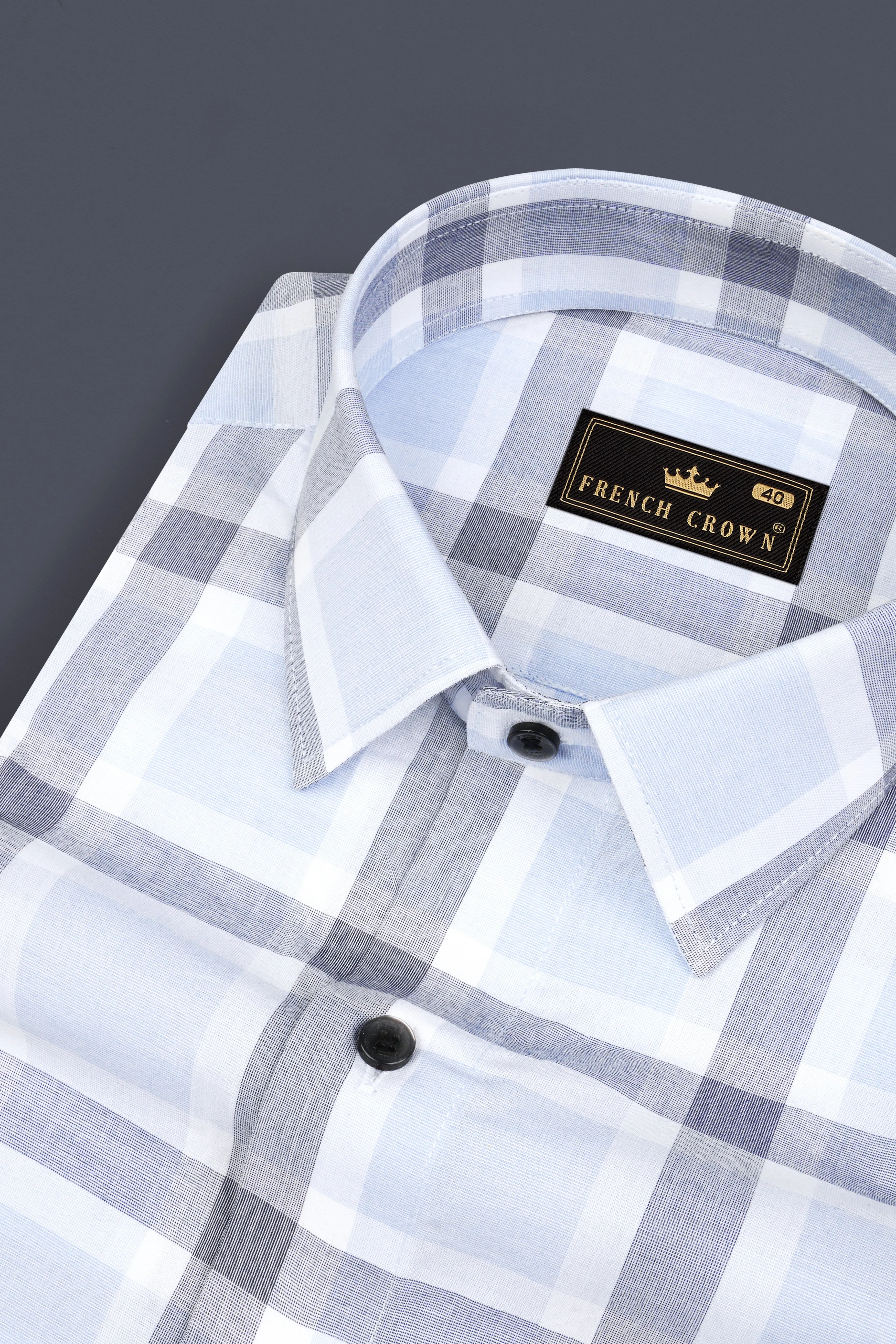 Gainsboro Blue Windowpane Premium Cotton Shirt sold by French Crown