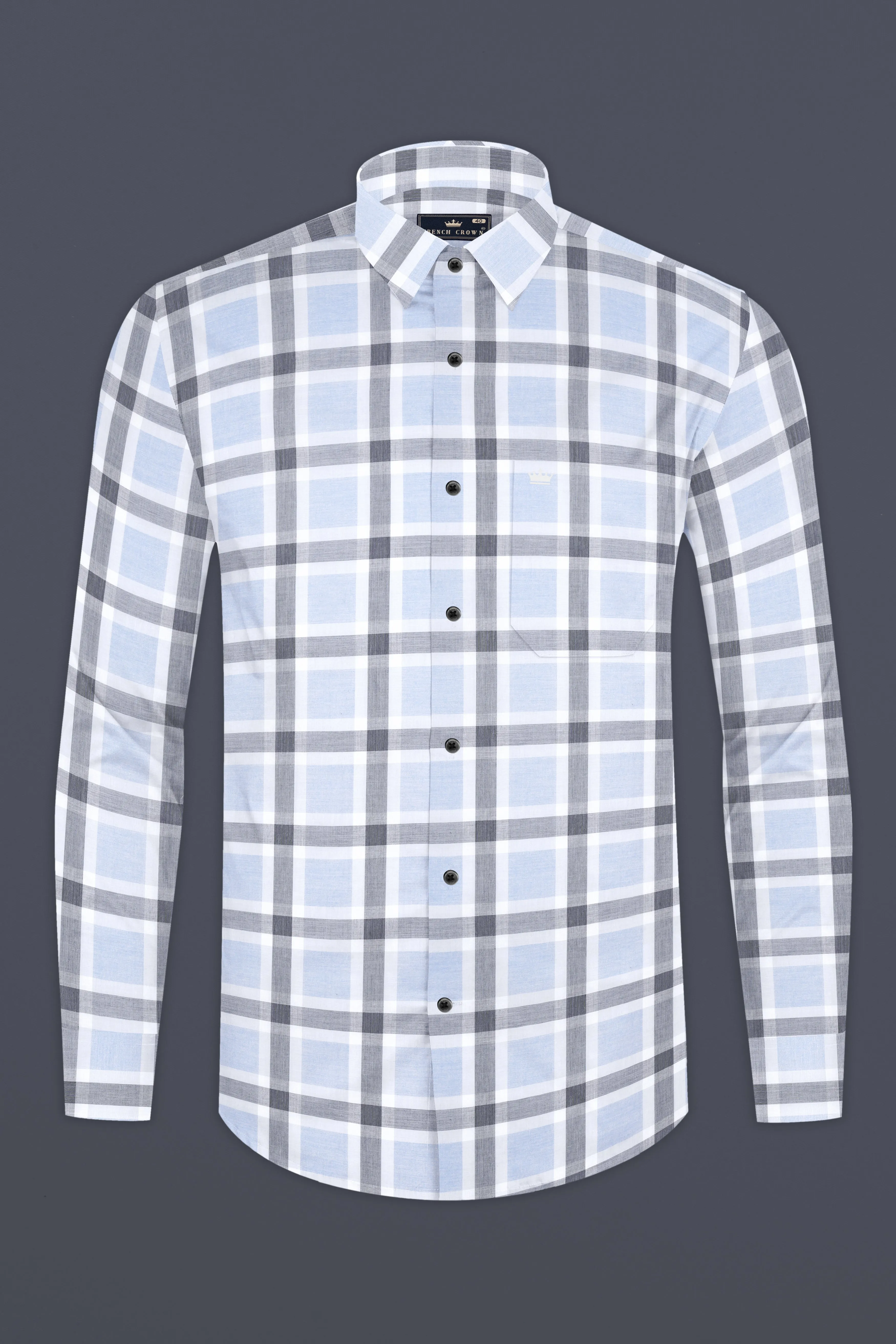 Gainsboro Blue Windowpane Premium Cotton Shirt sold by French Crown product image thumbnail 4