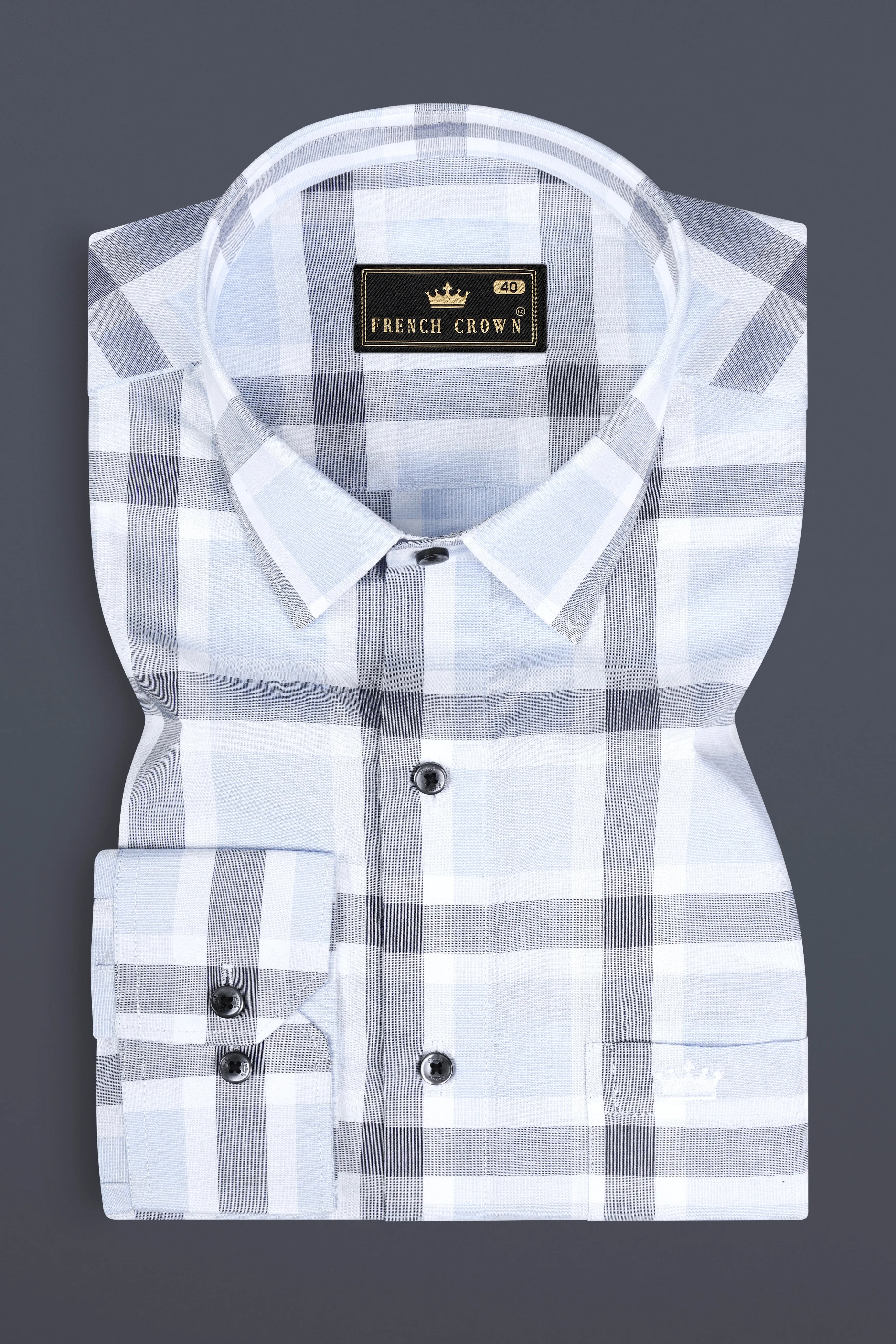 Gainsboro Blue Windowpane Premium Cotton Shirt sold by French Crown product image thumbnail 3