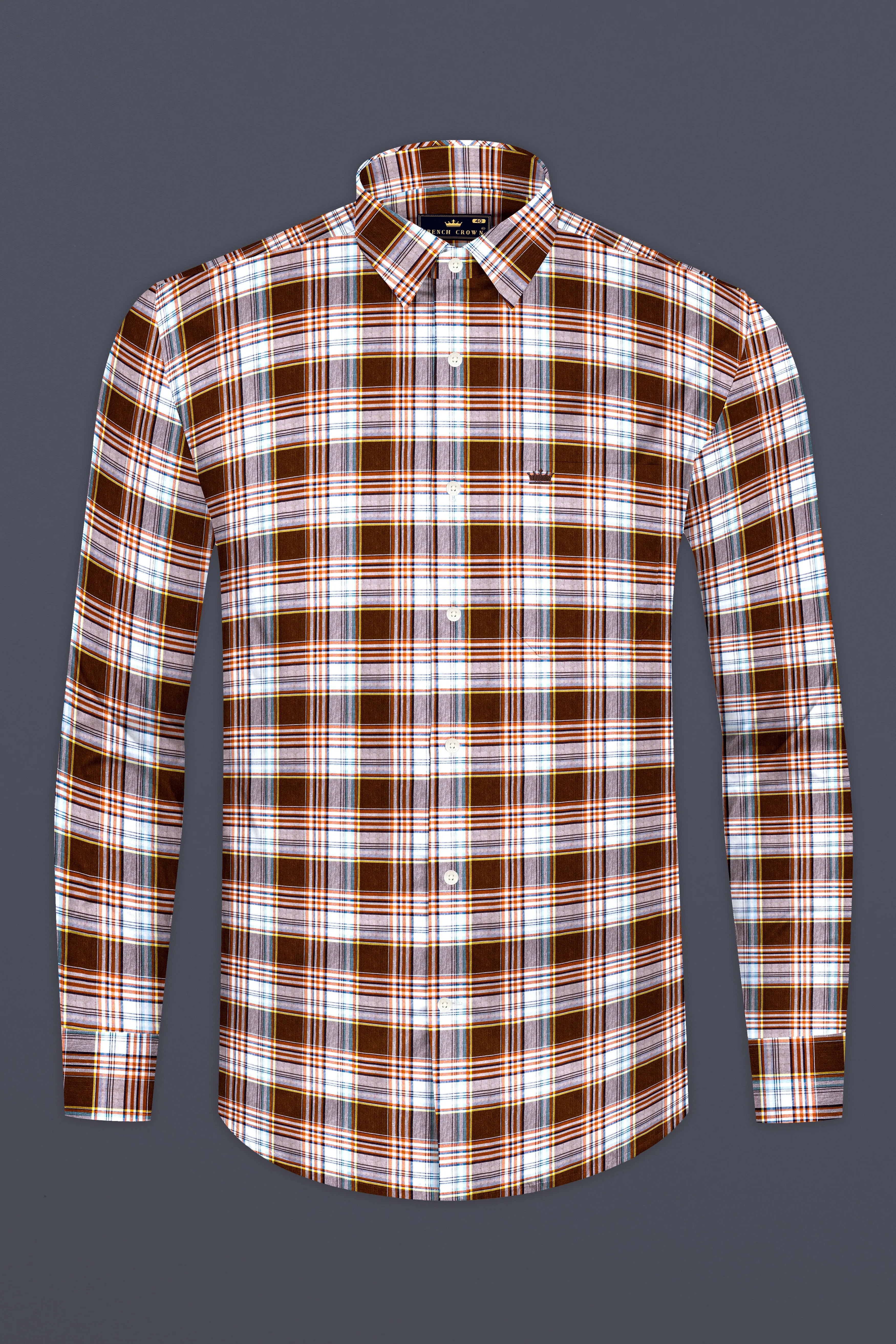 Ferra Brown and White Checkered Premium Cotton Shirt sold by French Crown product image thumbnail 4