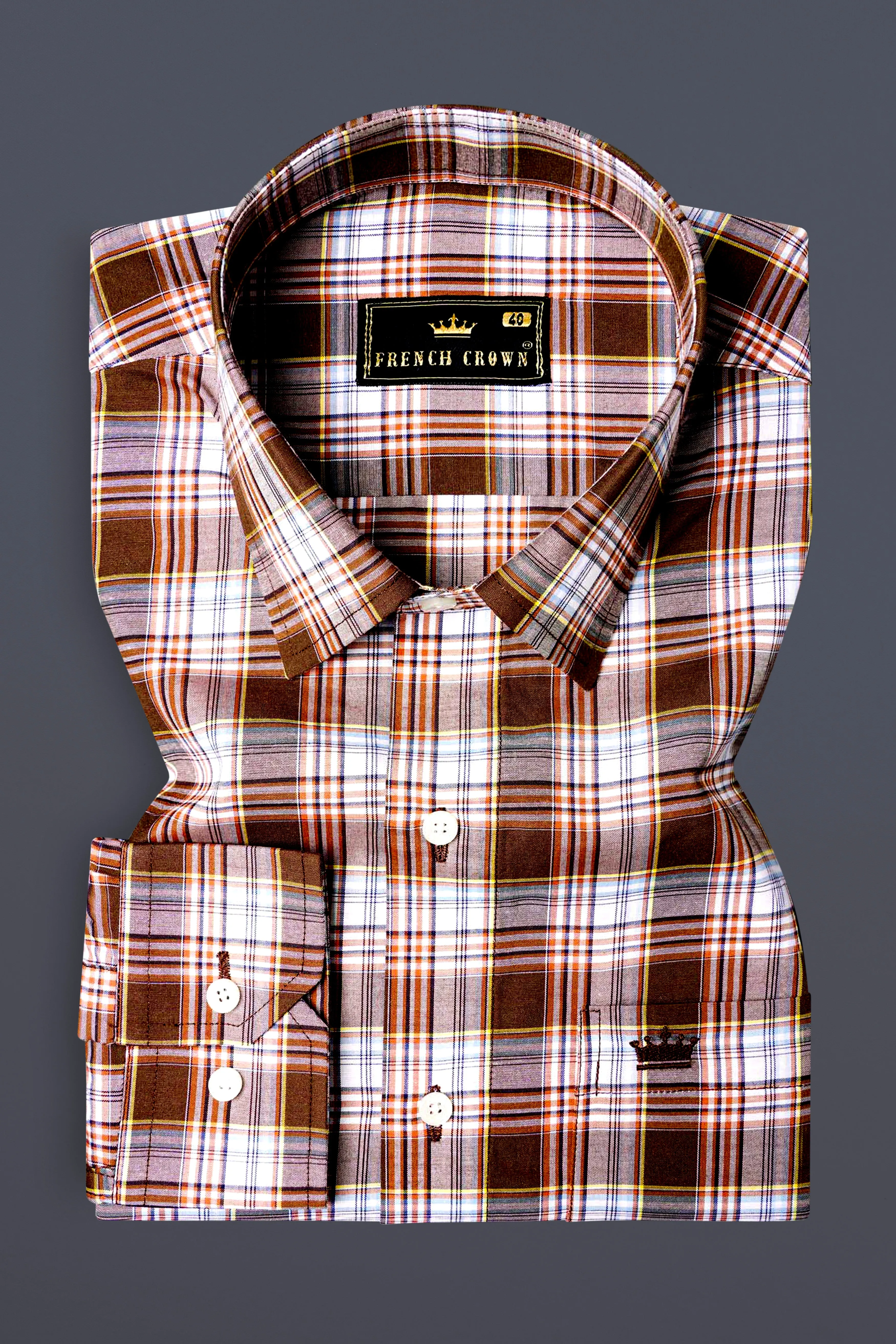 Ferra Brown and White Checkered Premium Cotton Shirt sold by French Crown product image thumbnail 3