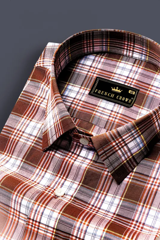 Ferra Brown and White Checkered Premium Cotton Shirt sold by French Crown