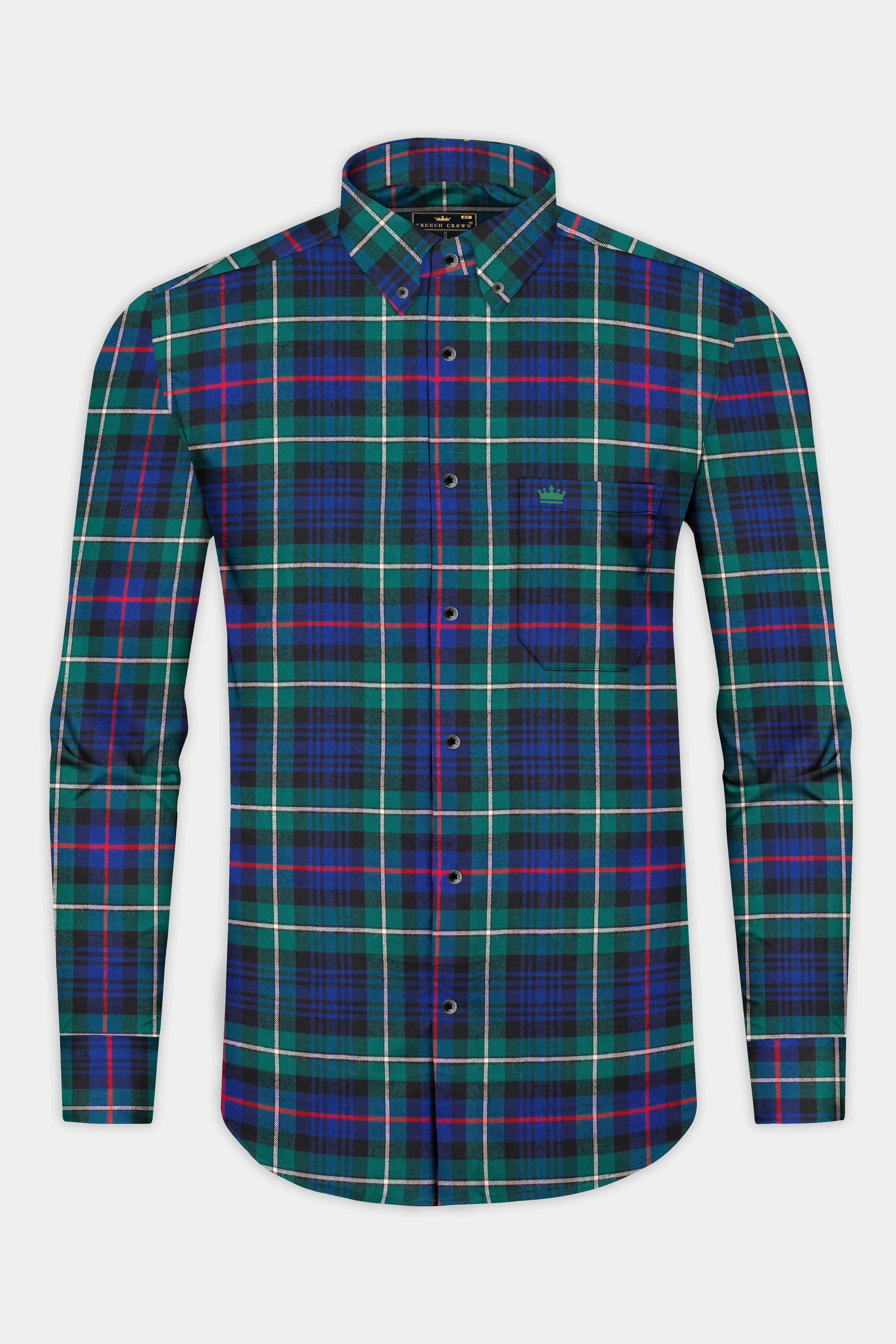 Eucalyptus Green with Chambray Blue Twill Plaid Premium Cotton Shirt sold by French Crown product image thumbnail 4