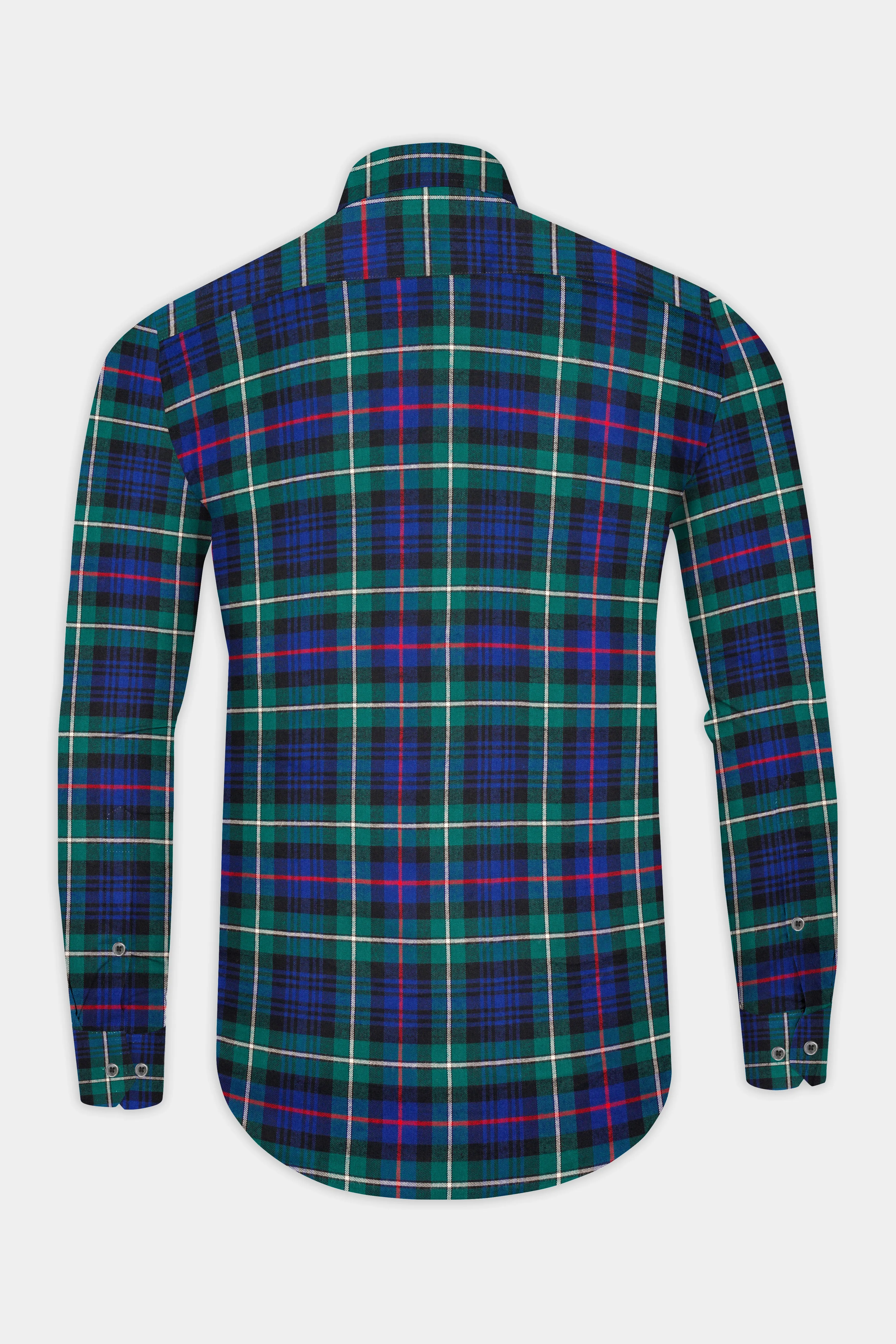Eucalyptus Green with Chambray Blue Twill Plaid Premium Cotton Shirt sold by French Crown product image thumbnail 5