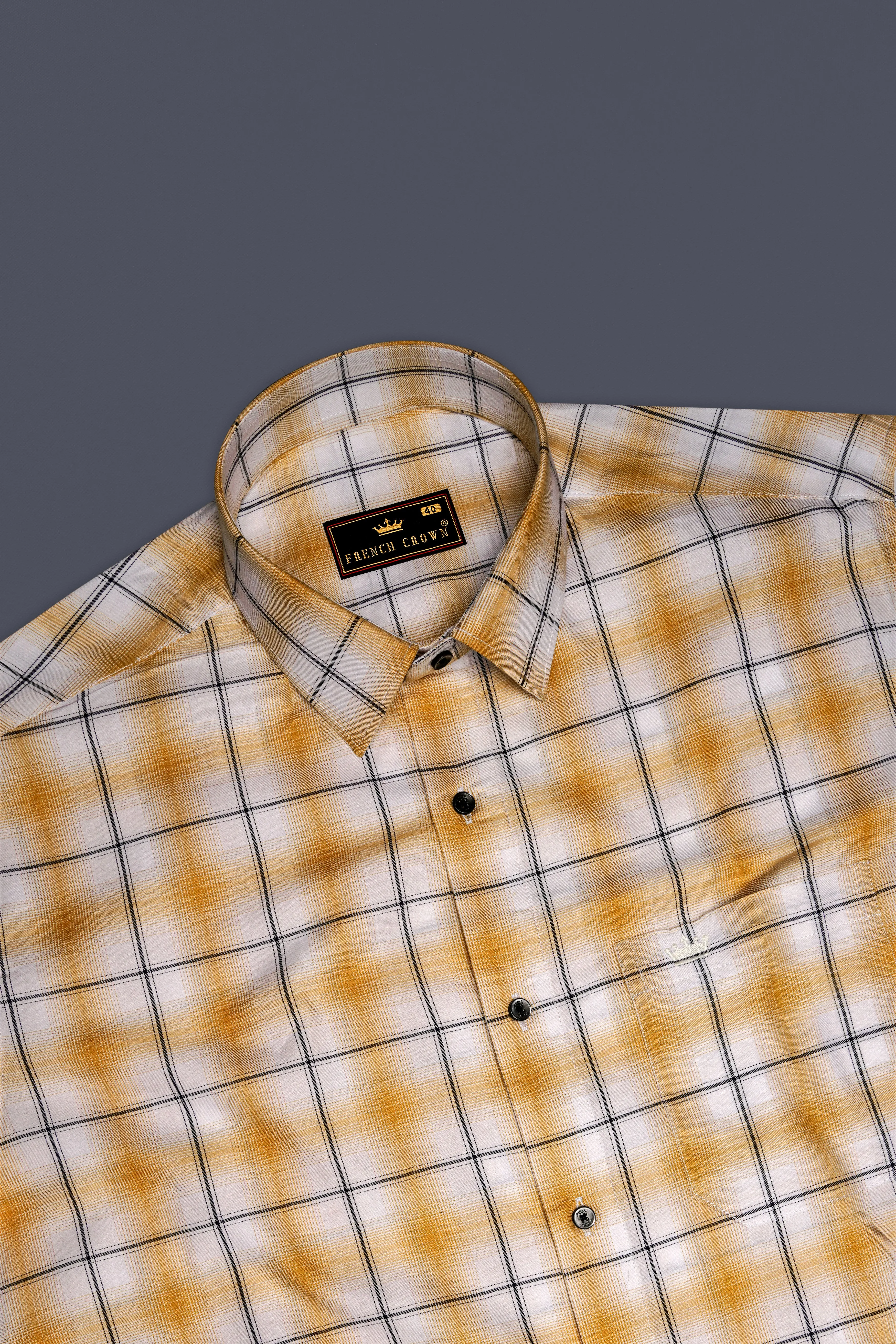 Desert Brown and White Twill Windowpane Premium Cotton Shirt sold by French Crown product image thumbnail 5