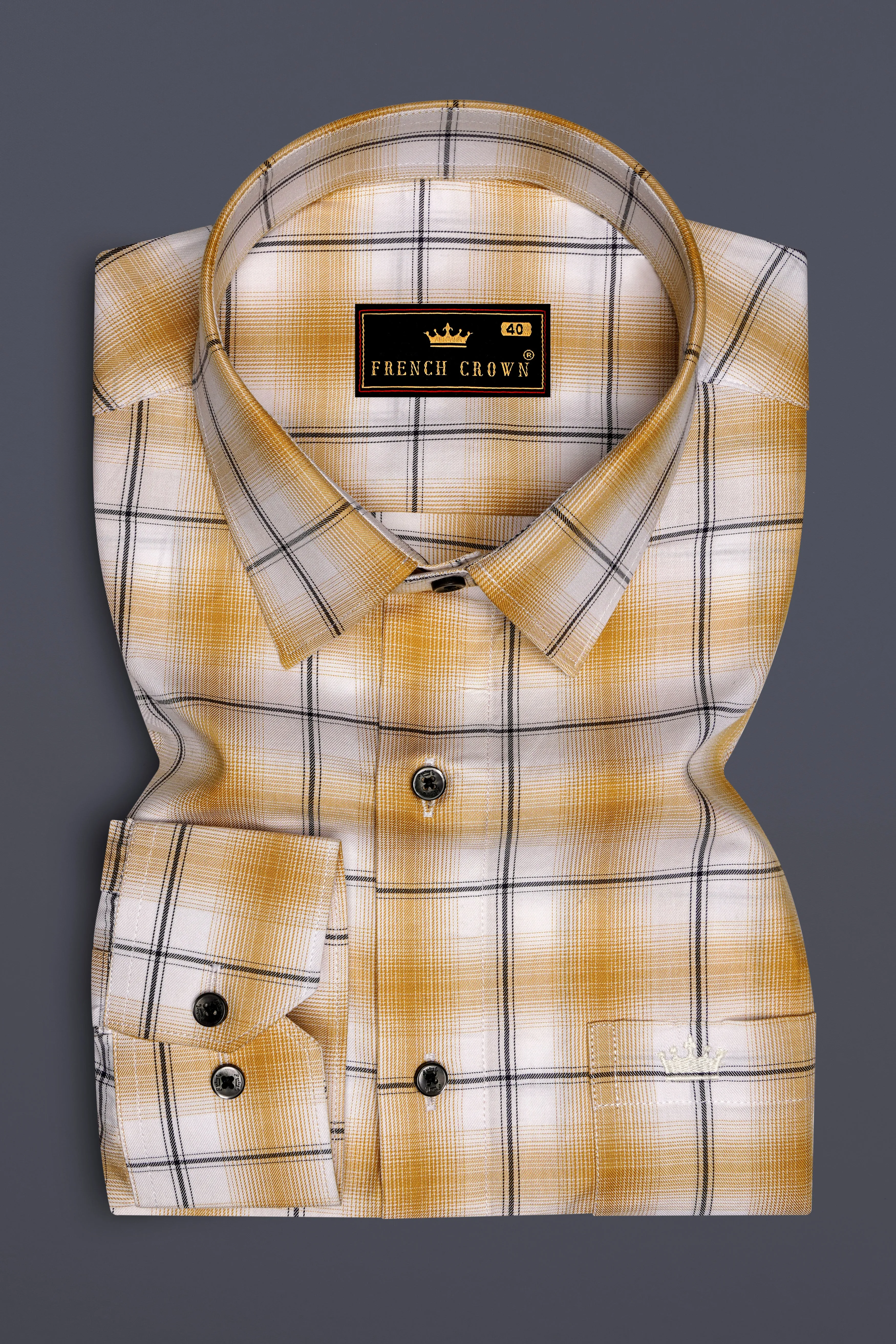 Desert Brown and White Twill Windowpane Premium Cotton Shirt sold by French Crown product image thumbnail 4