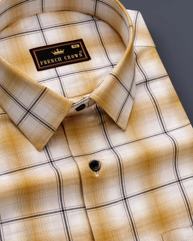Desert Brown and White Twill Windowpane Premium Cotton Shirt sold by French Crown