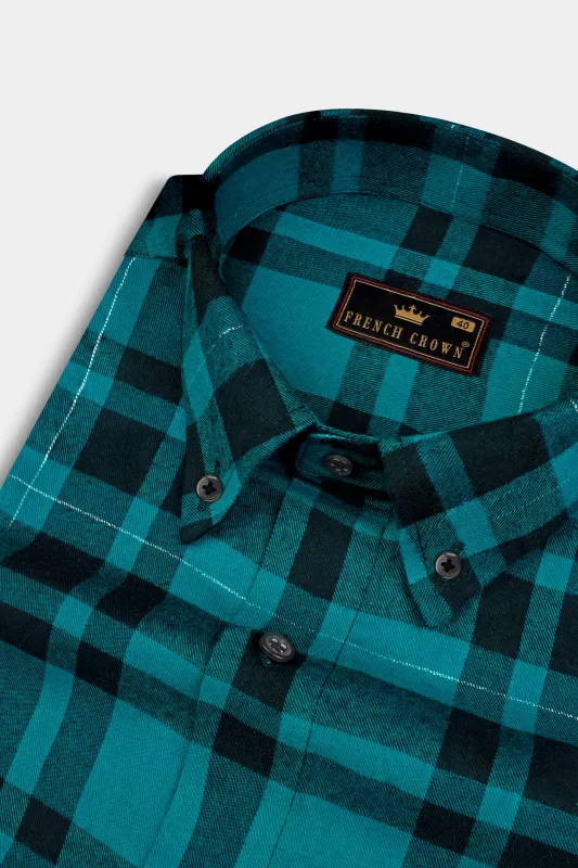 Deep Aqua and Cinder Plaid Flannel Shirt sold by French Crown