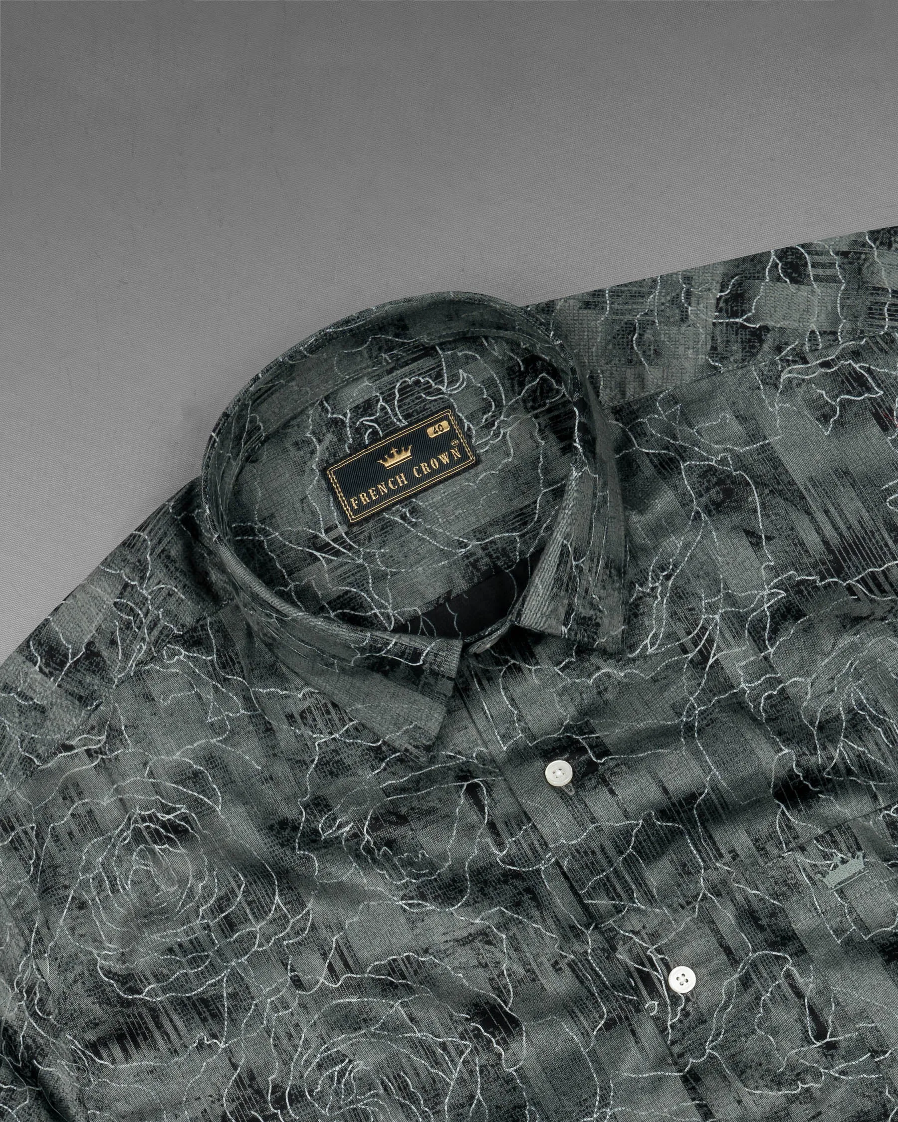 Dark Slate Gray Floral Printed Super Soft Premium Cotton Shirt sold by French Crown product image thumbnail 4