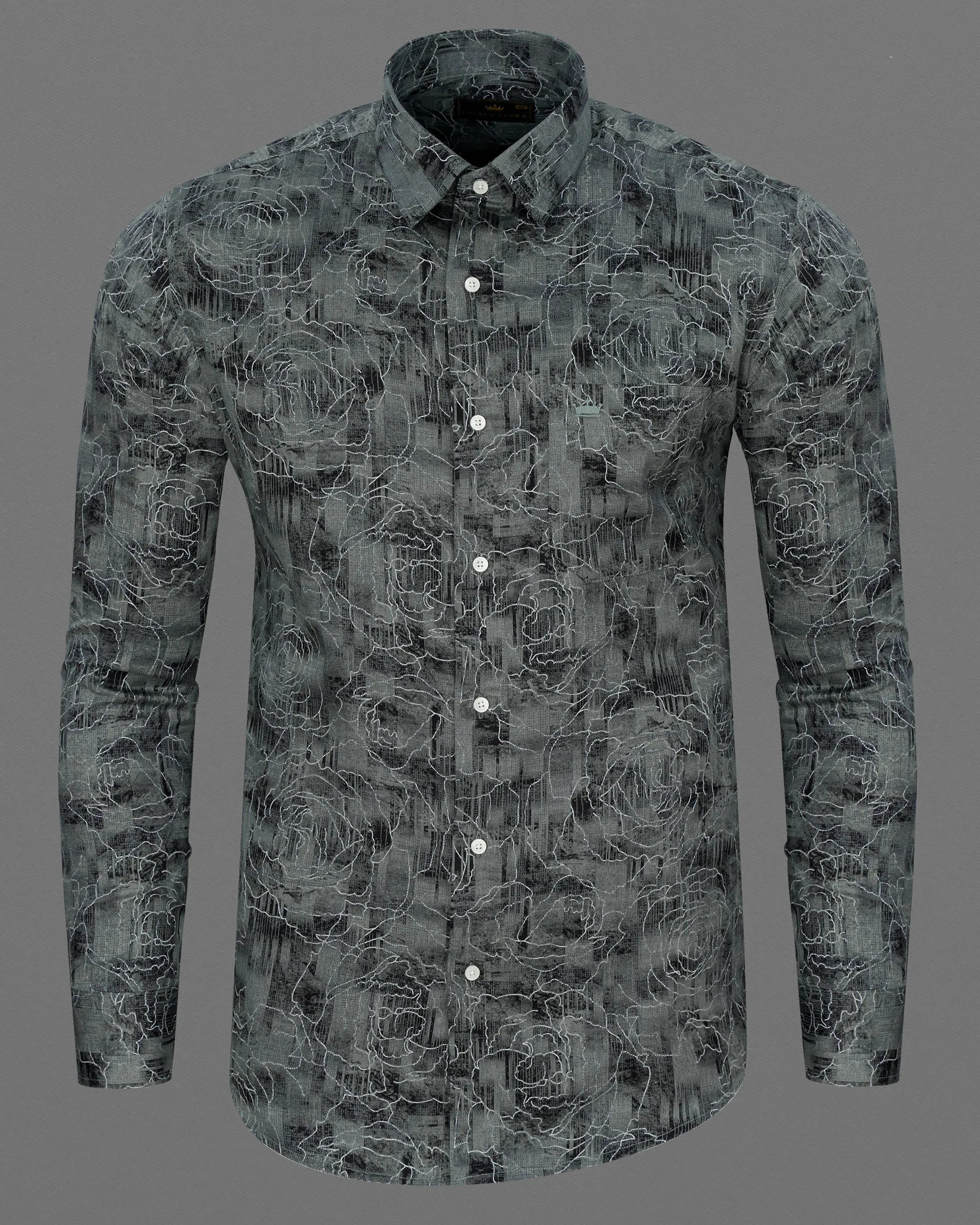 Dark Slate Gray Floral Printed Super Soft Premium Cotton Shirt sold by French Crown product image thumbnail 5