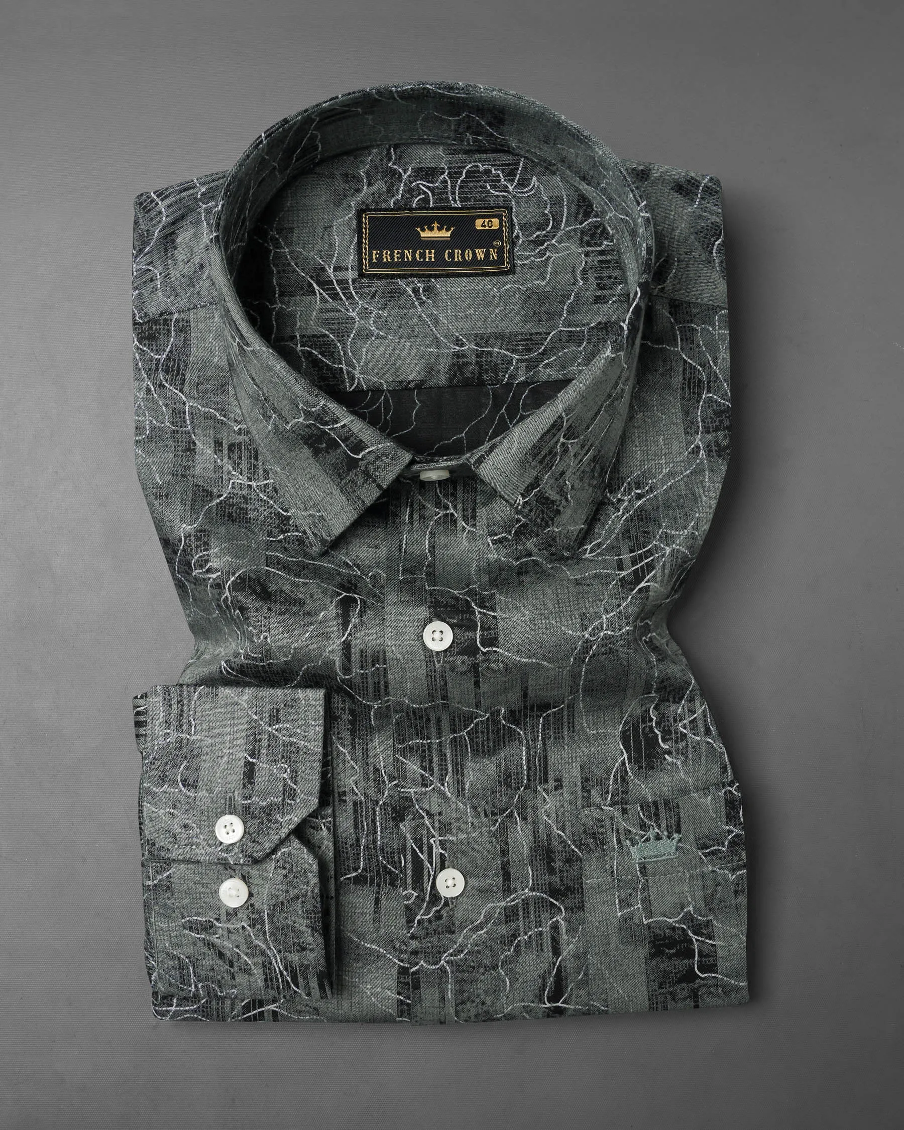 Dark Slate Gray Floral Printed Super Soft Premium Cotton Shirt sold by French Crown product image thumbnail 3