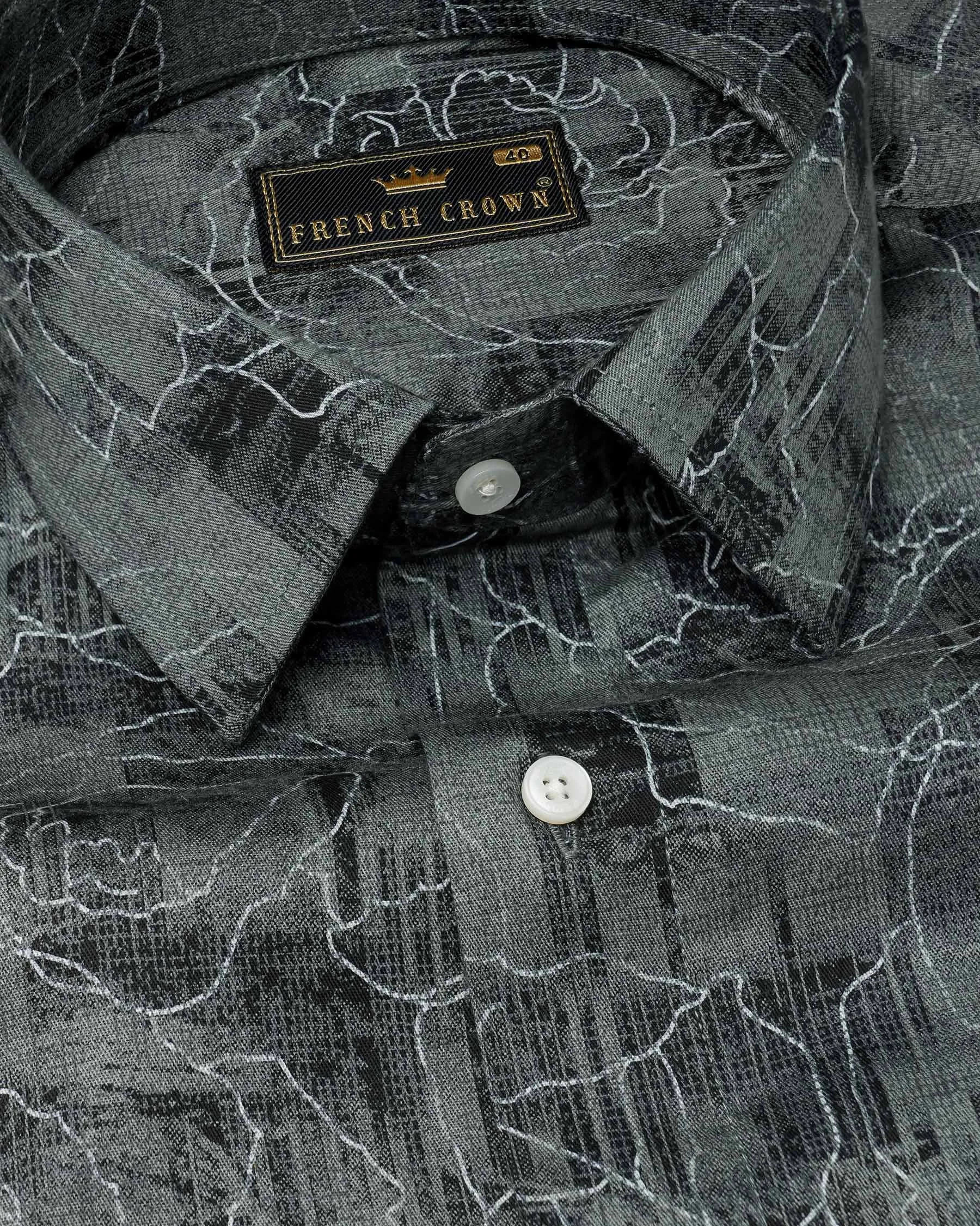 Dark Slate Gray Floral Printed Super Soft Premium Cotton Shirt sold by French Crown