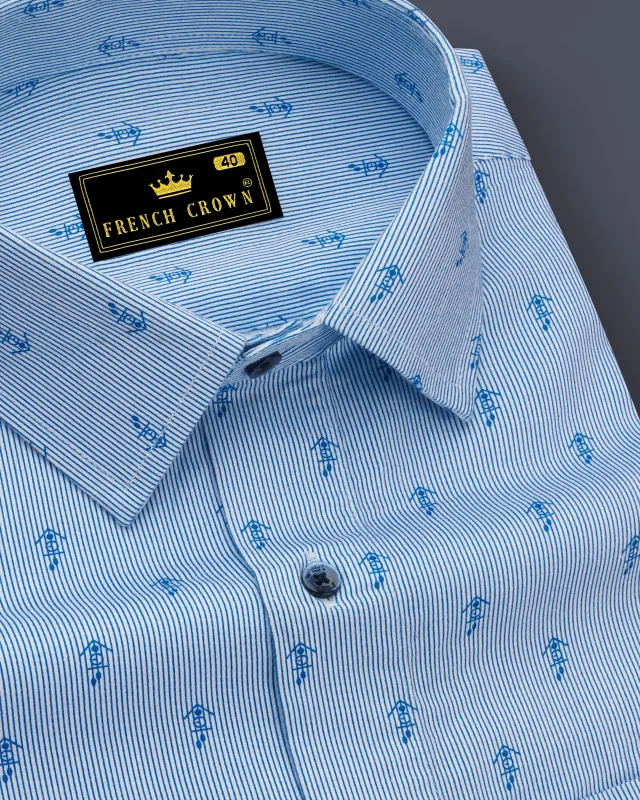 Curious Blue Striped and Anchor Printed Super Soft Premium Cotton Shirt sold by French Crown