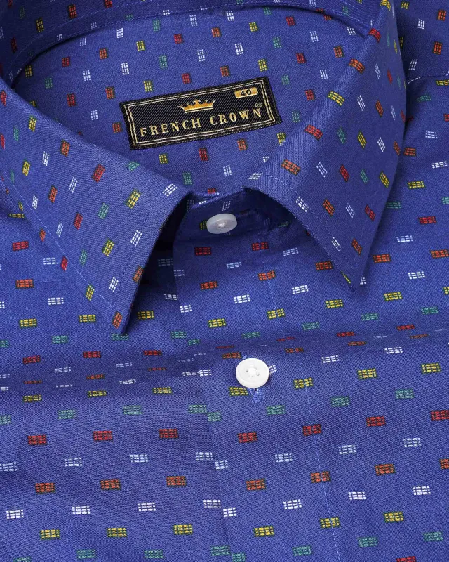 Chambray Blue with Multicolour Printed Premium Cotton Shirt sold by French Crown