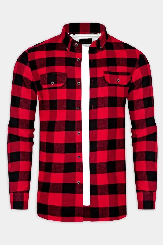Cardinal Red and Jade Black Flannel Overshirt/Shacket sold by French Crown