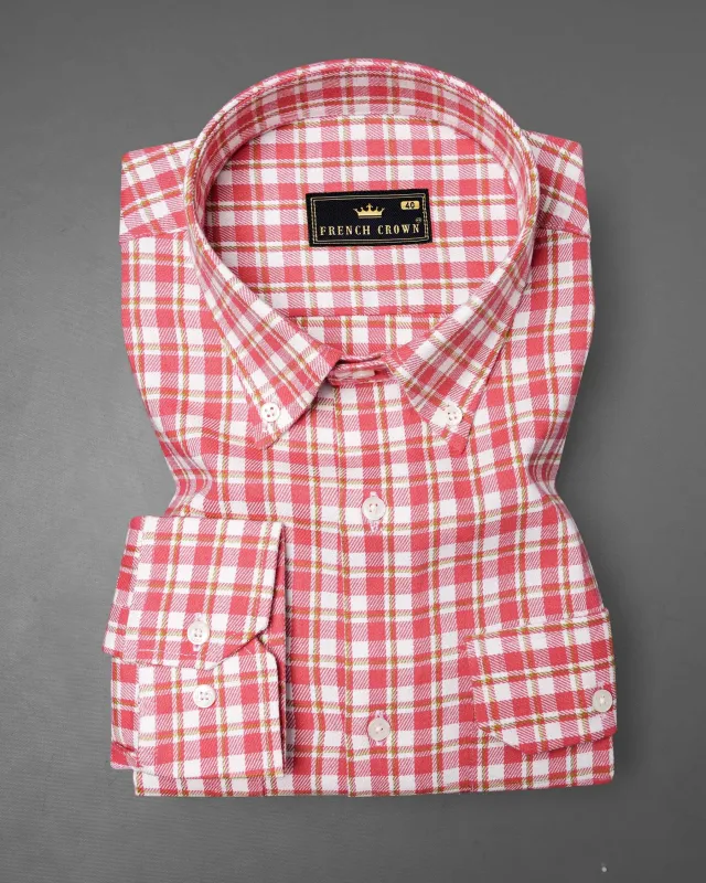 Brink Pink and White Plaid Twill Premium Cotton Overshirt/Shacket sold by French Crown